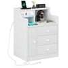 Nightstand with 3 Storage Drawers and Hutch, Black Night Stand with Charging Station End Side Table with 1 Door, Modern Bedside Table for Bedroom - Image 8