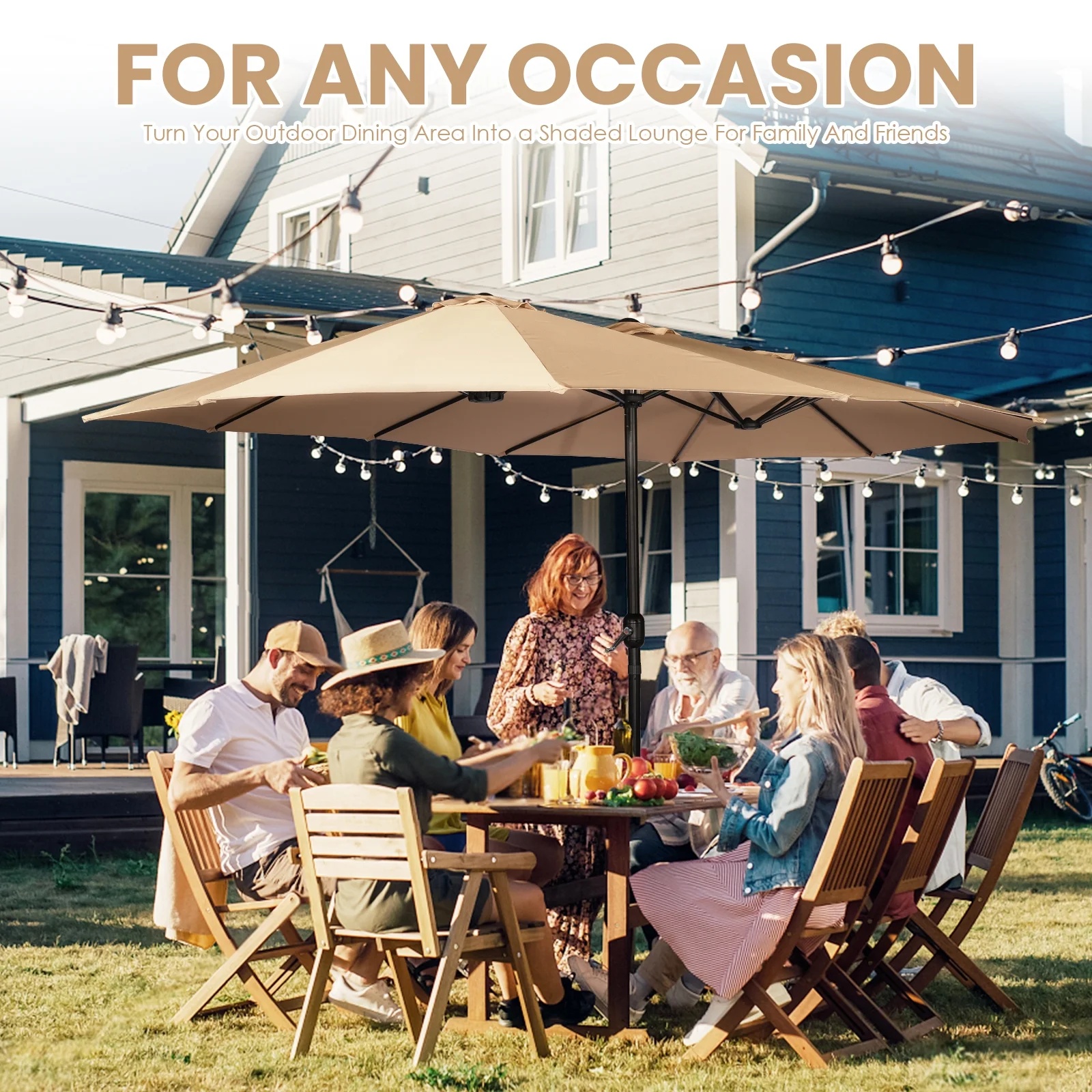 Sun-Ray 9'x15' Steel Triple Canopy Umbrella, Taupe - Outdoor Patio Umbrella with Base, UV Protection & Wind-Resistant, Large Rectangular Shade for Garden, Poolside, Deck, and Backyard - Image 7