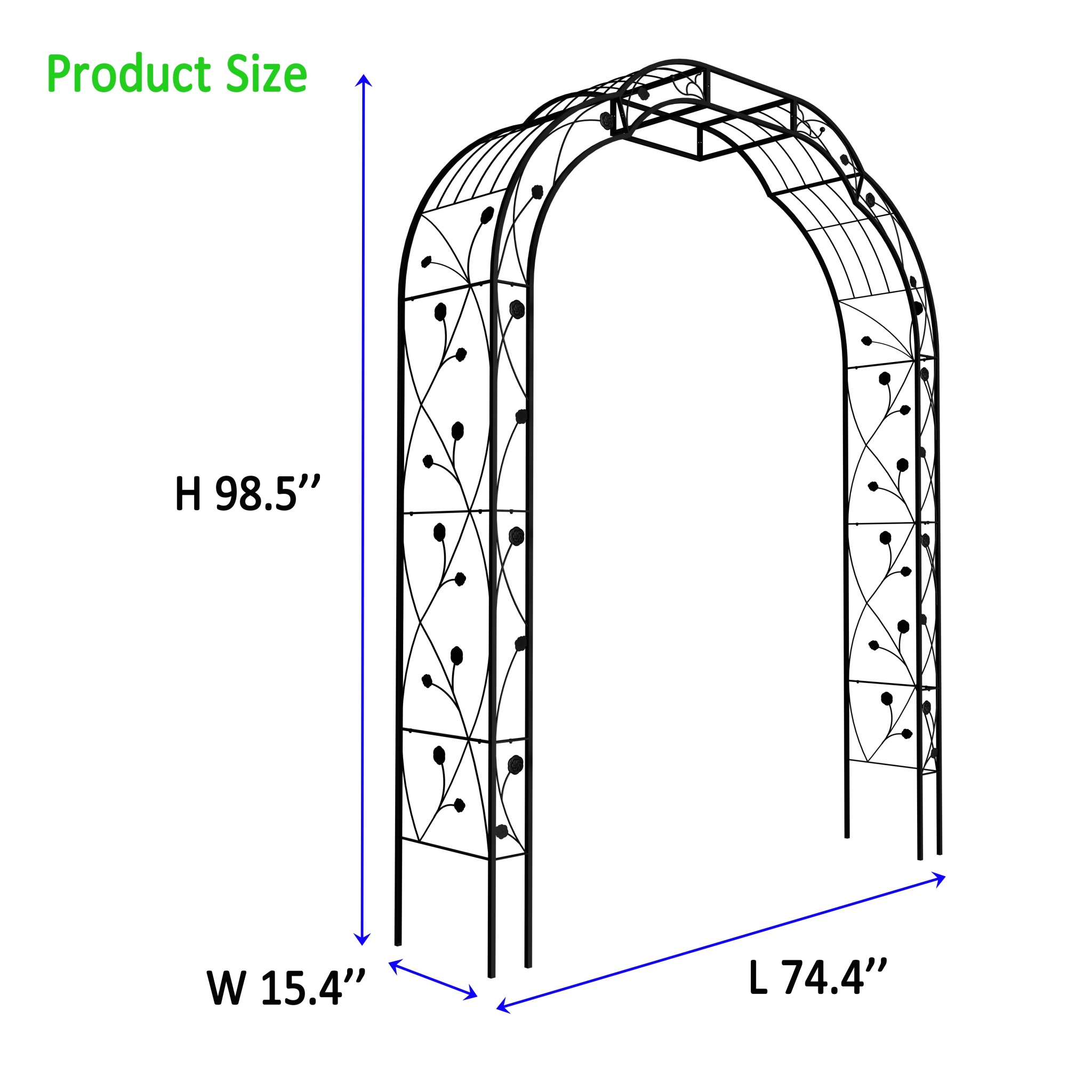 Yoneston 98.4"H Metal Garden Arch Trellis, Garden Arbor Trellis Support Rose Arch for Outdoor Plant Climbing or Wedding Decor, Black - Image 6