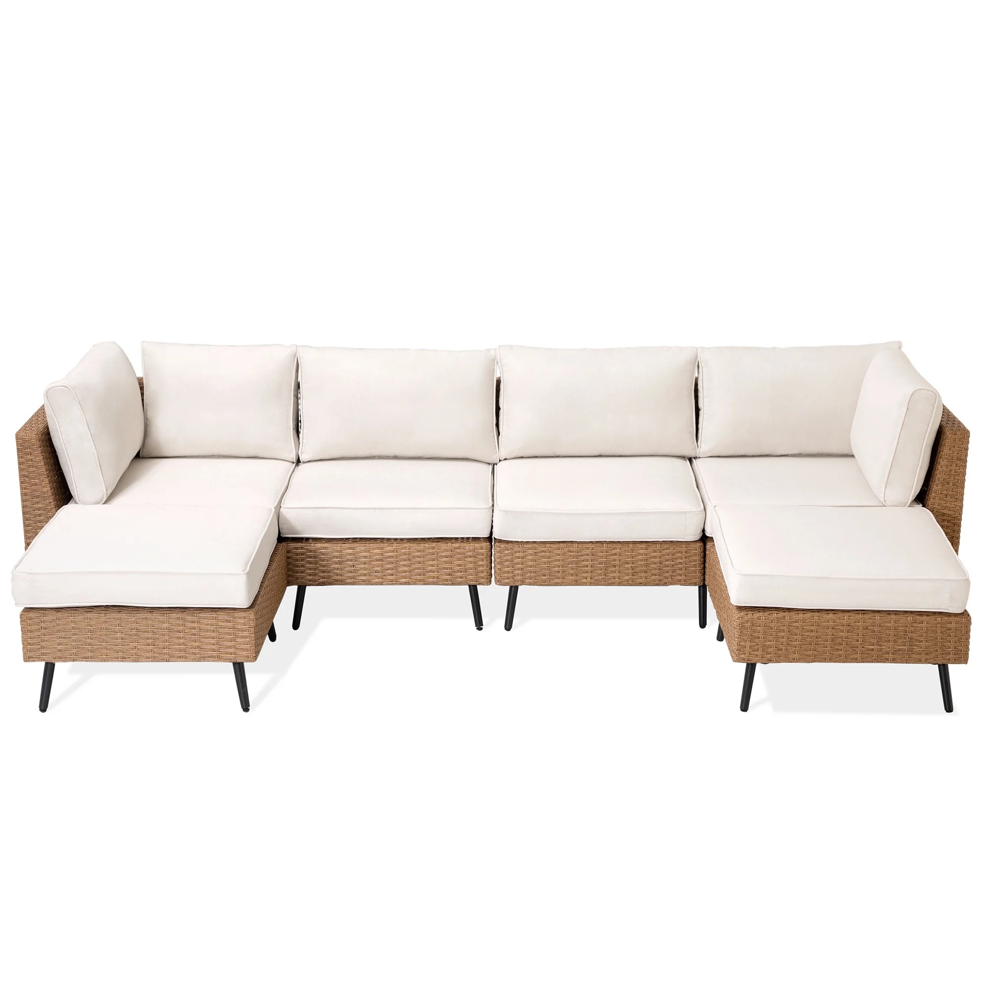 LAUSAINT HOME 6 Pieces Outdoor Furniture Set, Patio Rattan Wicker Sectionals with 4 Chairs and 2 Ottomans, Beige Cushions - Image 12