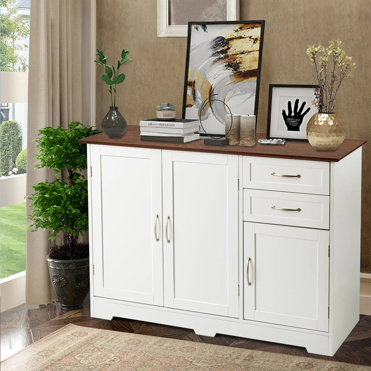 Gymax Buffet Storage Cabinet Console Table Kitchen Sideboardd Home Furni W/2 Drawers - Image 5