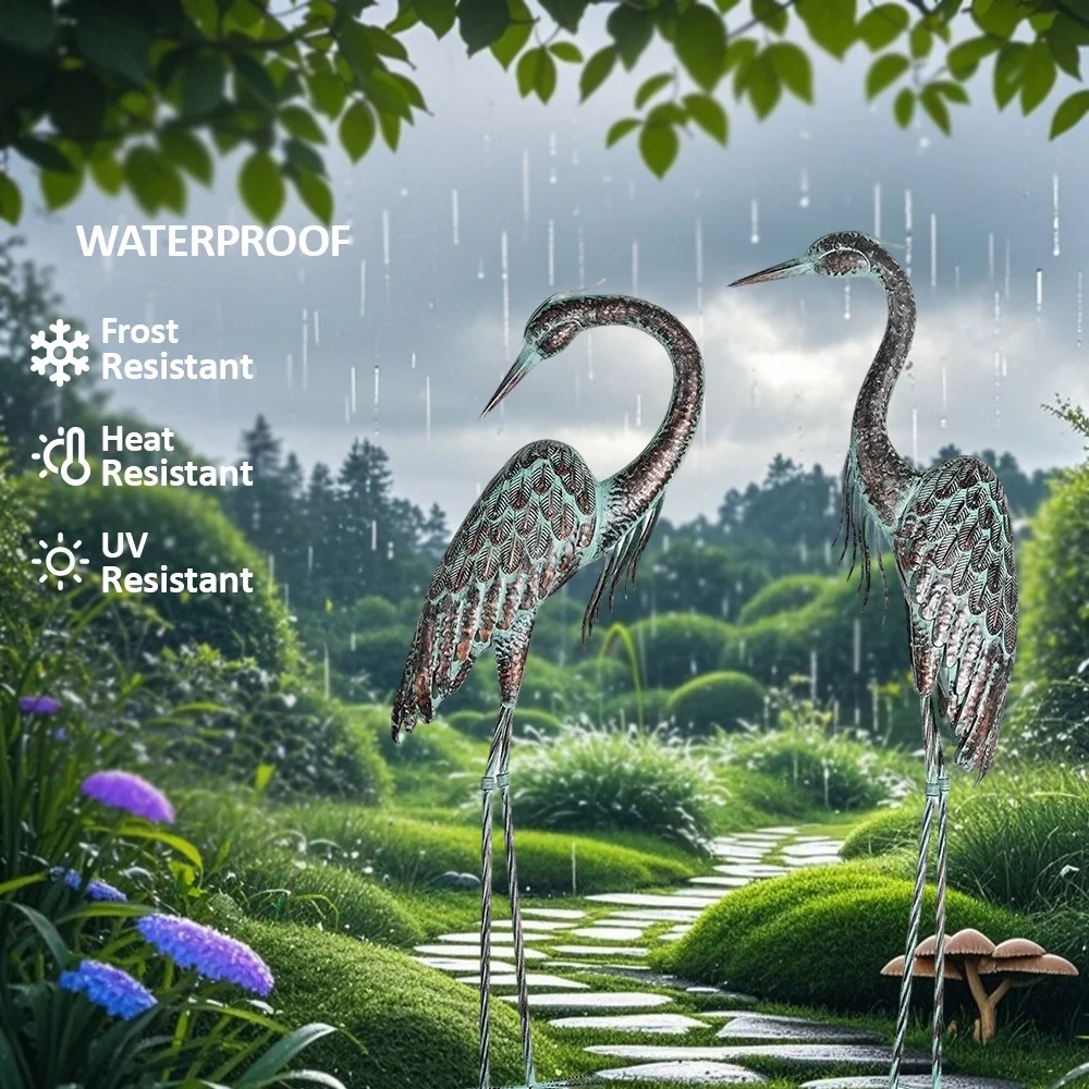 Garden Crane Statues, Standing Metal Patina Heron Decoy Outdoor Statue, 42-46 Inch Bird Yard Art for Patio Lawn Pond, Set of 2 - Image 8