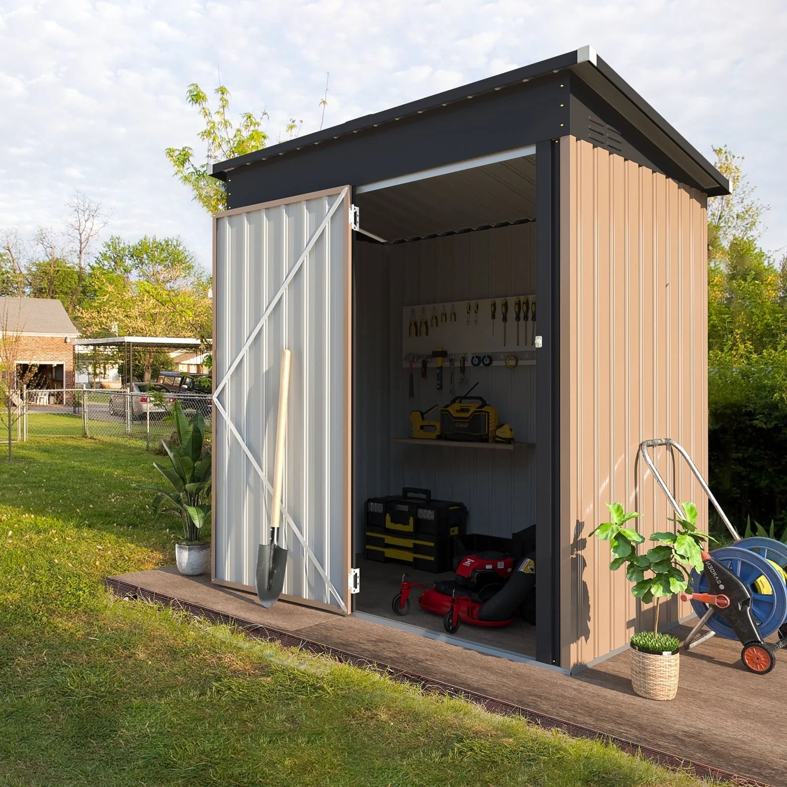 YODOLLA 5 x 3 ft. Outdoor Metal Storage Shed with Sliding Roof & Lockable Door for Backyard, Garden - Image 2
