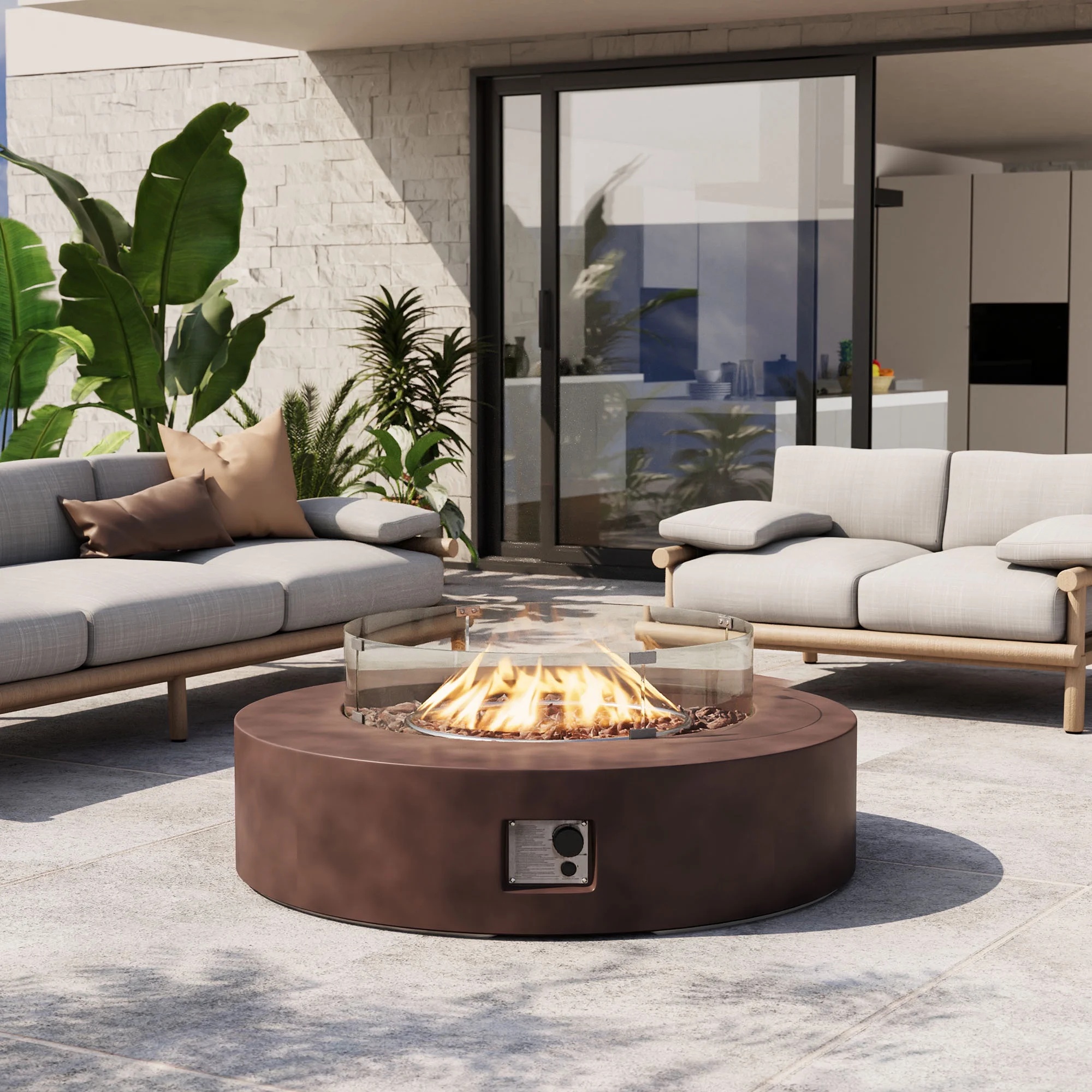 VENTOPYR 40.5-inch Outdoor Propane Fire Pit Coffee Table w Concrete Round Base Patio Heater, 50,000 BTU Stainless Steel Burner, Free Lava Rocks, Wind Guard, Rain Cover - Image 30