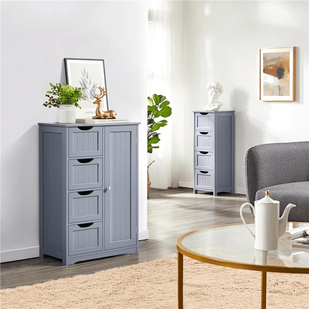 Easyfashion Wooden Bathroom Cabinet Bathroom Storage Unit with 4 Drawers, Gray - Image 4