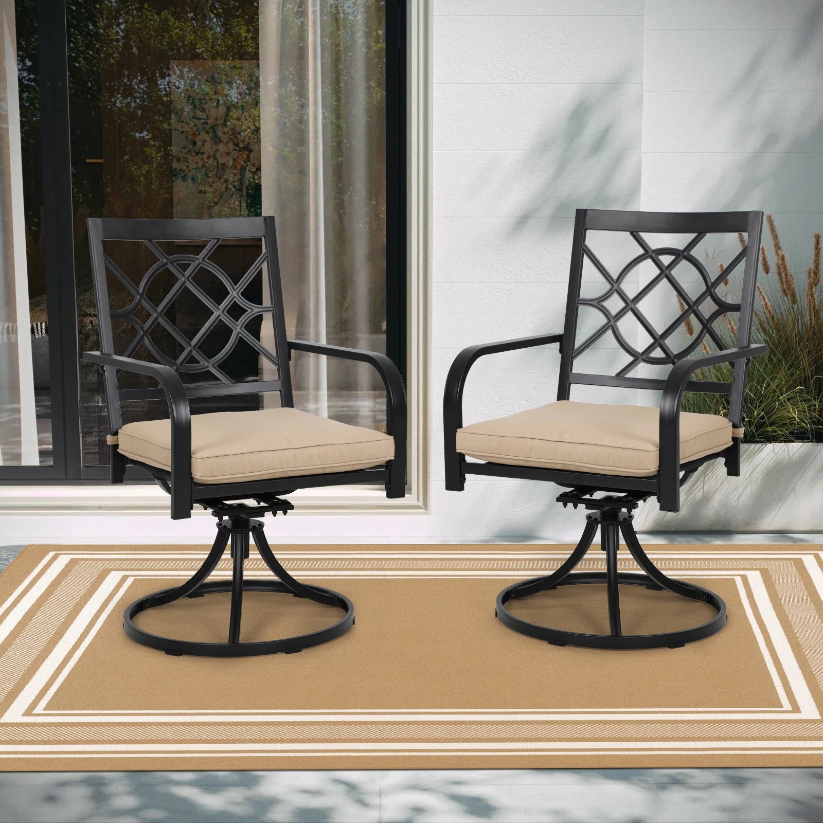 SUNCROWN 7-Piece Outdoor Wrought Iron Chairs and Table Patio Dining Furniture Set - 6 Stackable Metal Chairs, 1 Steel Slat Bistro Table and 1 Brown 9Ft Patio Umbrella for Garden Backyard Deck - Image 49