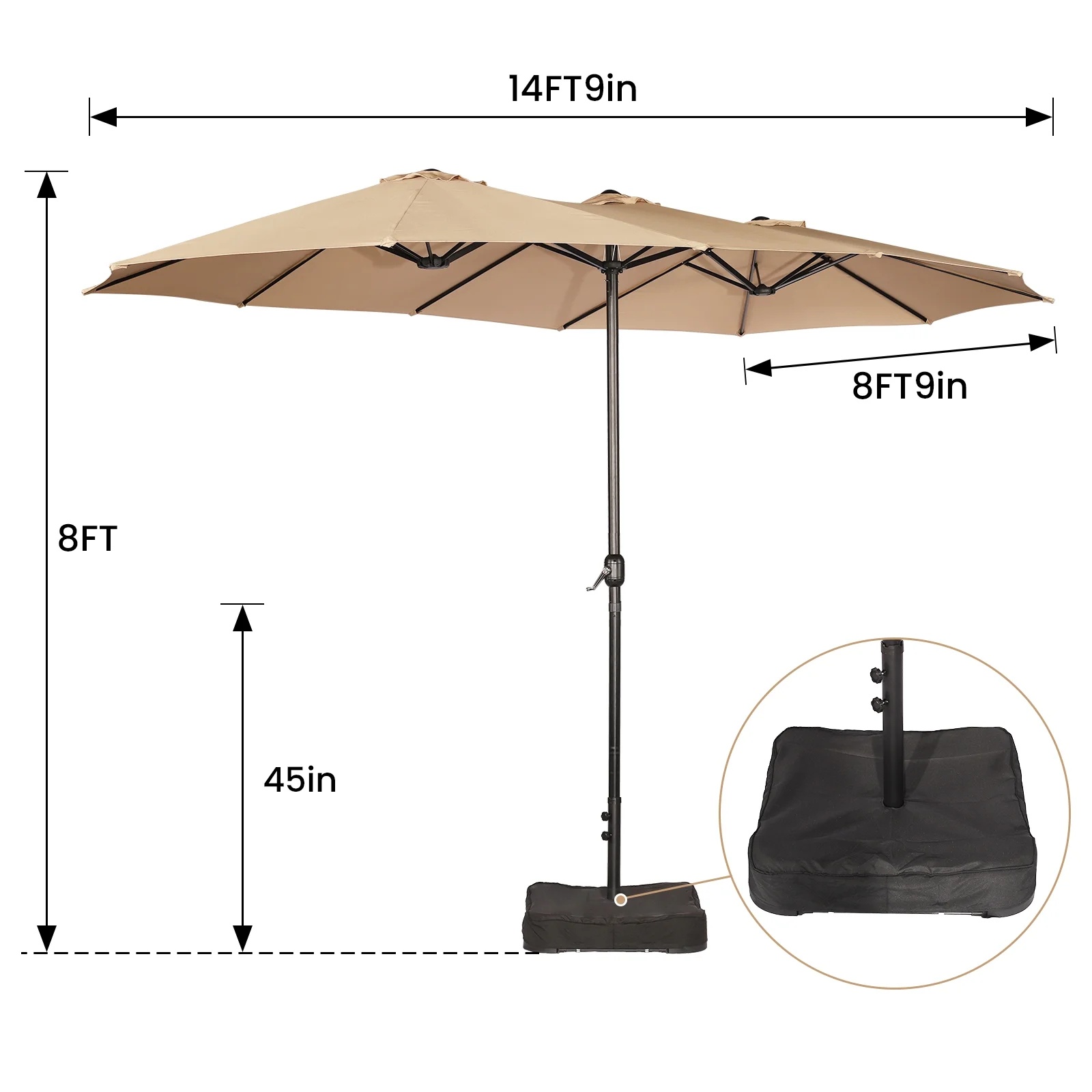 Sun-Ray 9'x15' Steel Triple Canopy Umbrella, Taupe - Outdoor Patio Umbrella with Base, UV Protection & Wind-Resistant, Large Rectangular Shade for Garden, Poolside, Deck, and Backyard - Image 10