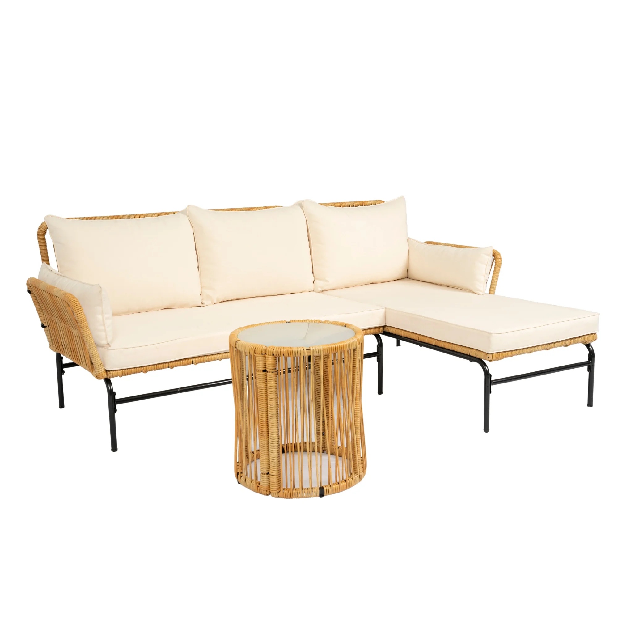 Outdoor Patio Furniture Set of 3, Rattan Wicker Outdoor Swivel Glider Rocker w/Table and Cushions, Brown - Image 17