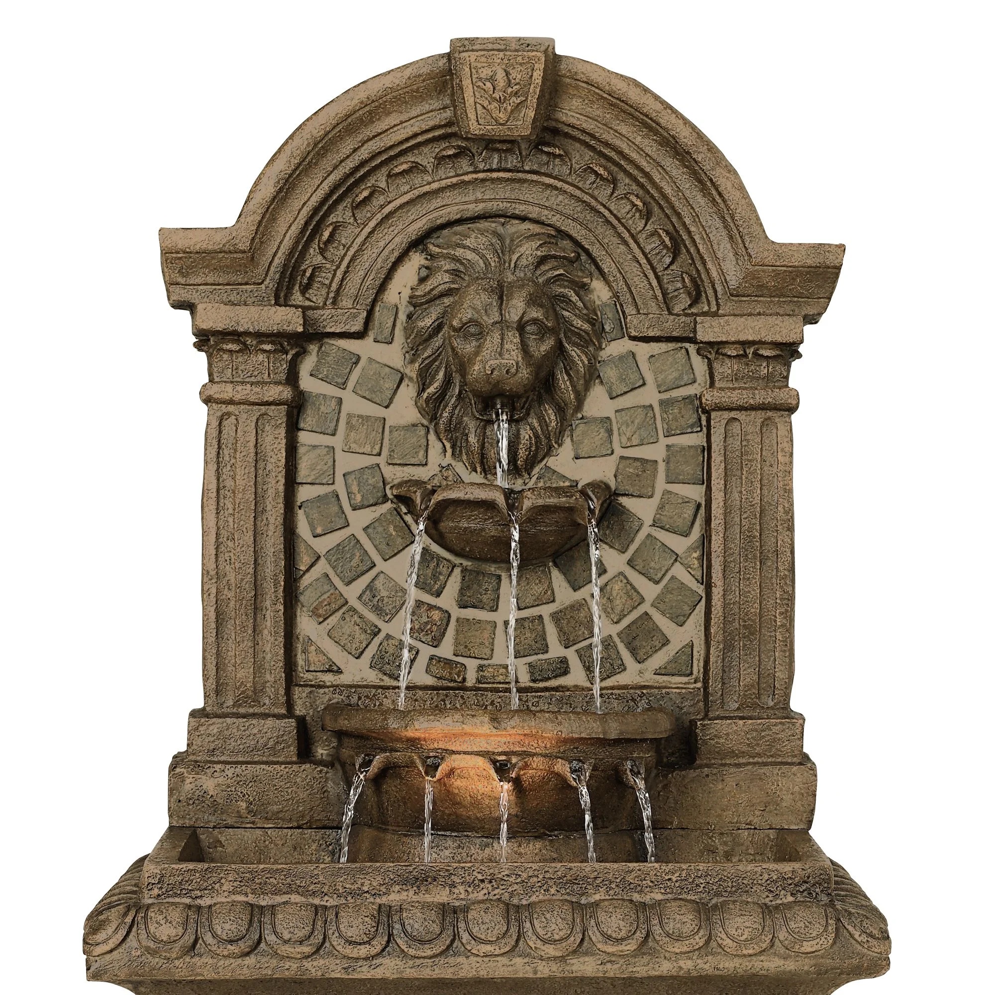Royal Lions Head 51" High Large Italian Outdoor Decor Faux Stone Floor Fountain with Light Outside Garden Patio - Image 4