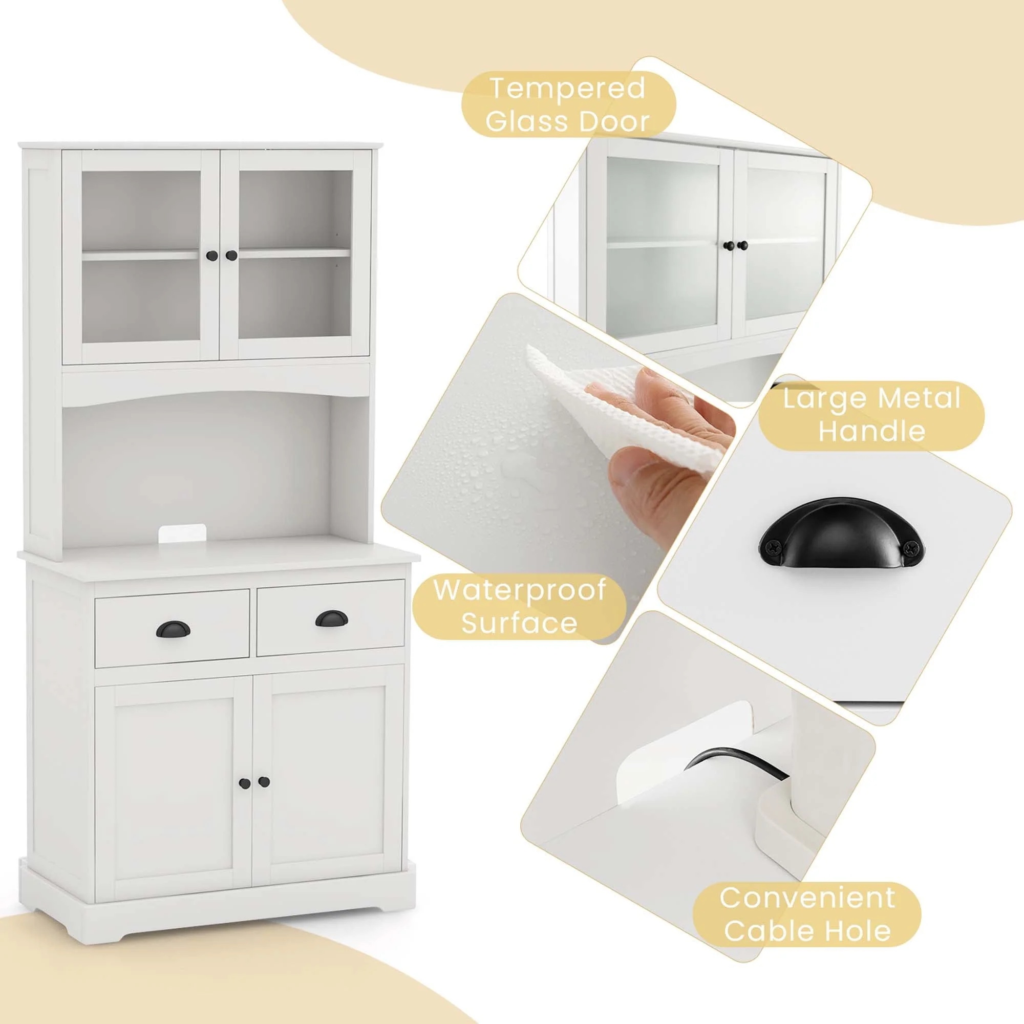 Costway 67'' Storage Cabinet Closet Kitchen Pantry Cupboard with Adjustable Shelves White - Image 8
