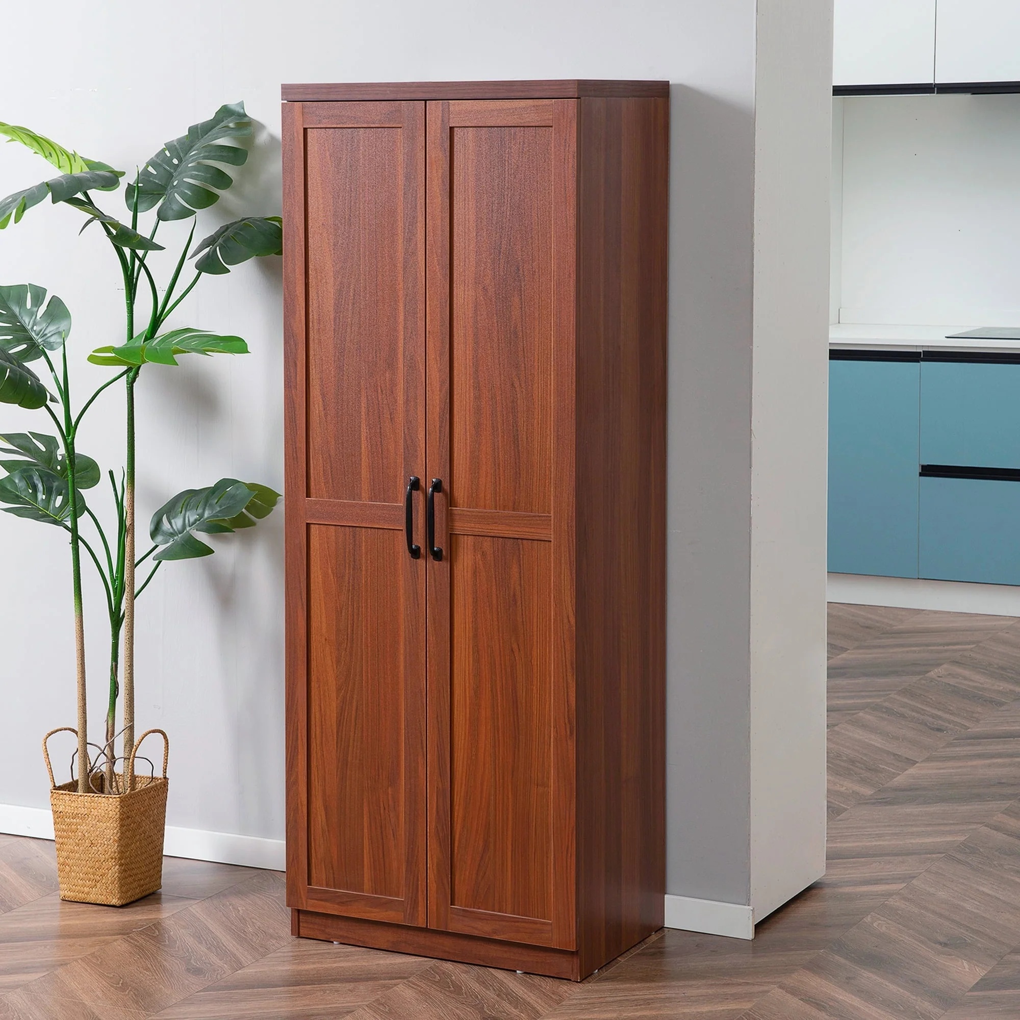 HomCom 2-Door Kitchen Pantry Cabinet Cupboard with 5-Tier Storage Shelves, Brown - Image 9