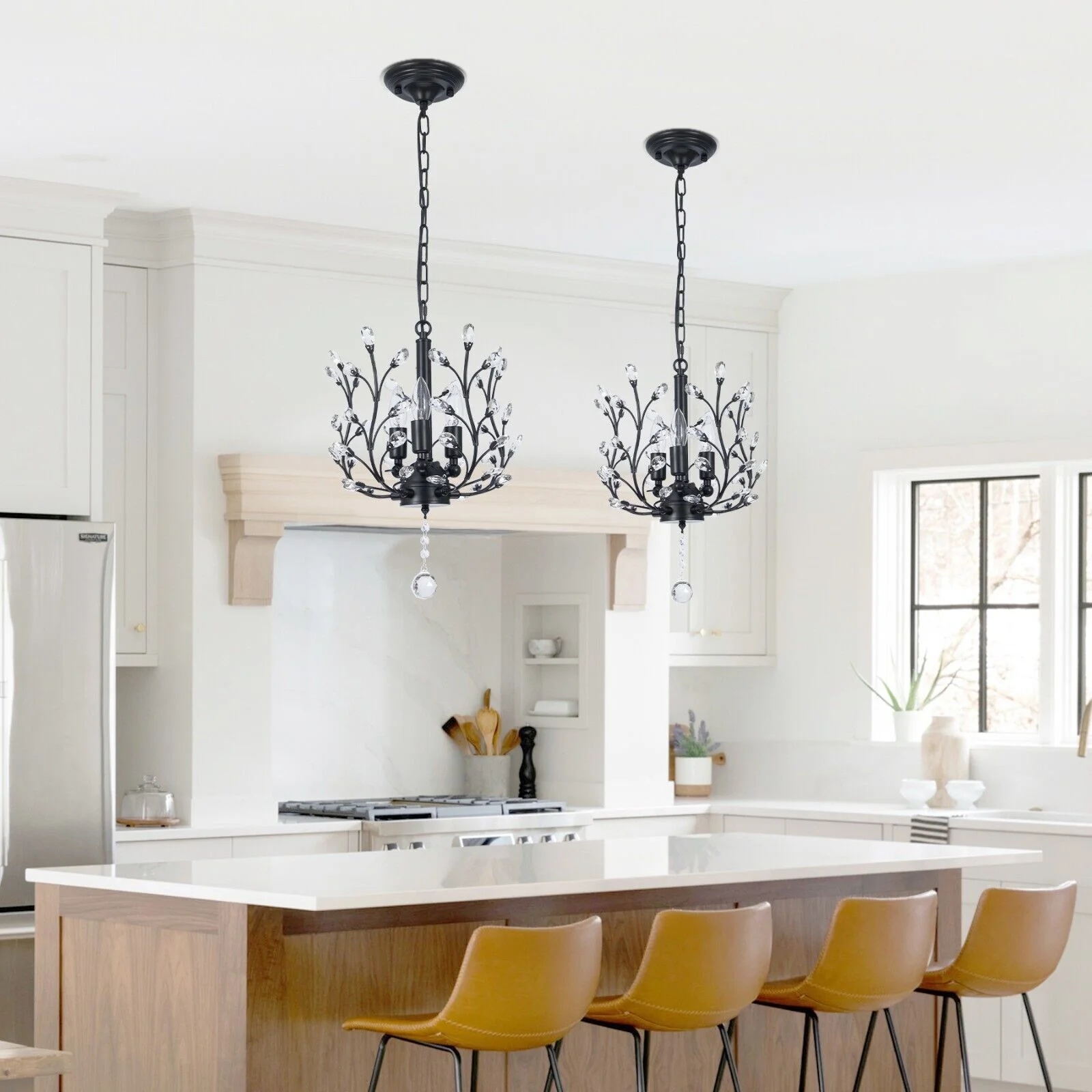 FINE MAKER 18-inch branch flower-shaped crystal chandelier, 3-head living room chandelier, bedroom study lighting fixture (black) - Image 13