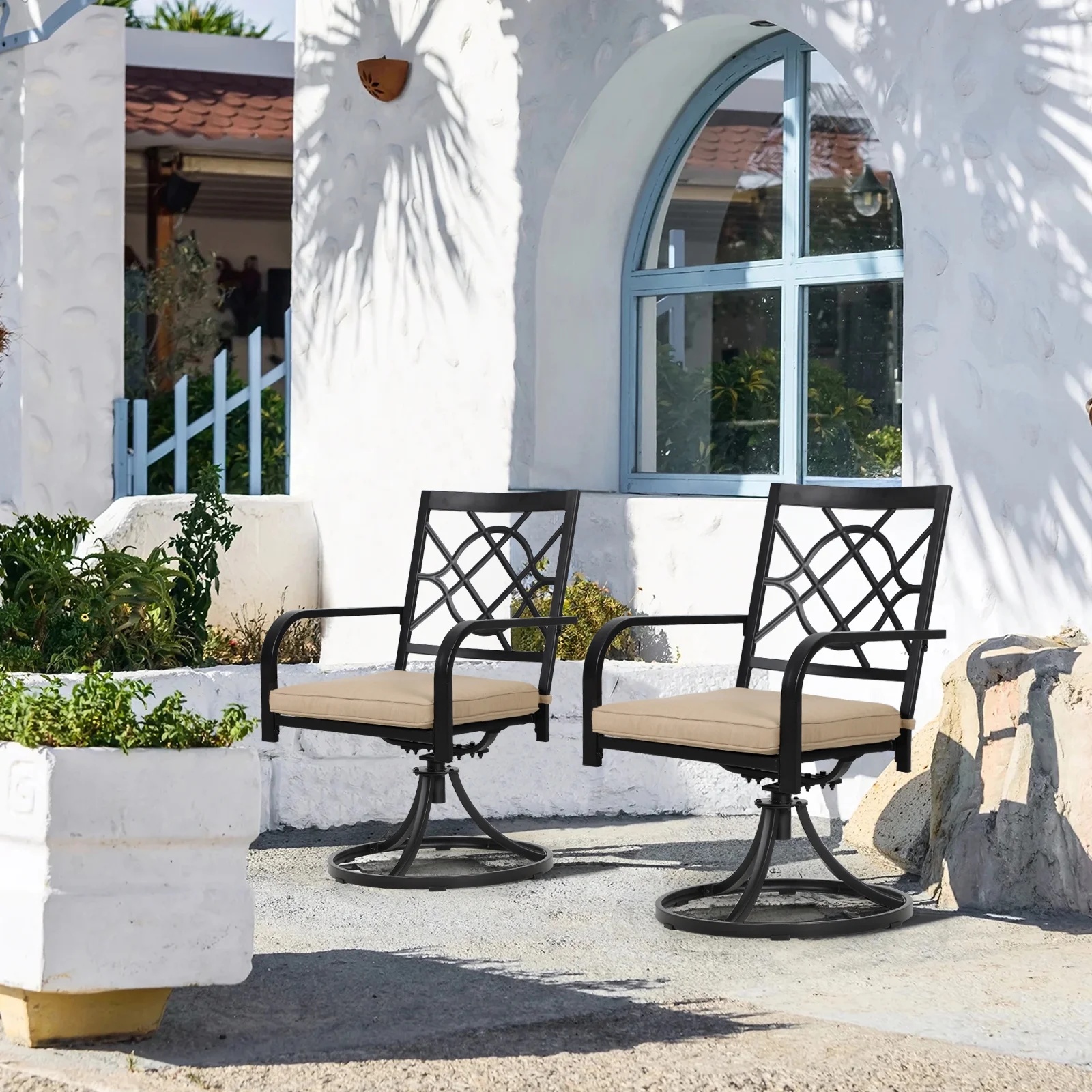 SUNCROWN 7-Piece Outdoor Wrought Iron Chairs and Table Patio Dining Furniture Set - 6 Stackable Metal Chairs, 1 Steel Slat Bistro Table and 1 Brown 9Ft Patio Umbrella for Garden Backyard Deck - Image 50
