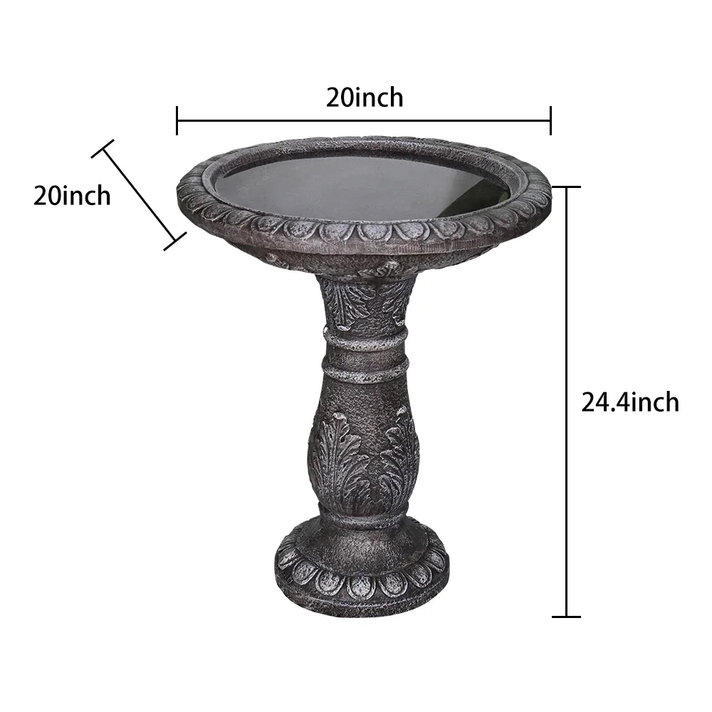 24.4 Inch Height Outdoor Bird Bath - Fibre Reinforced Concrete Large Bird Bath Stylish with Modern Pedestal for Garden, Patio, Lawn, Backyard - Image 4
