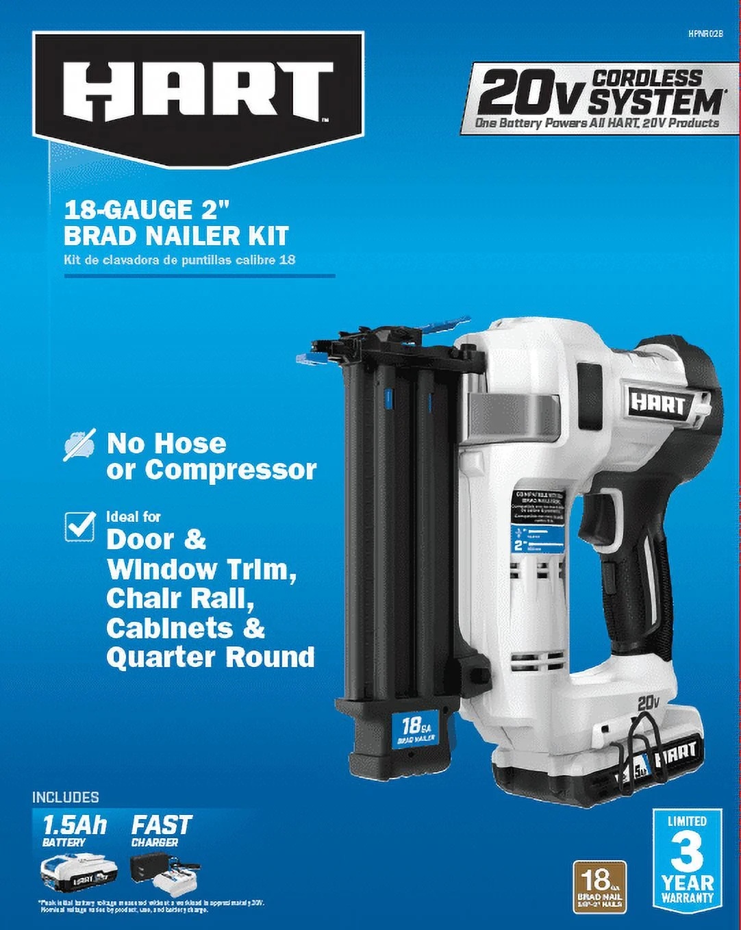 HART 20-Volt 2-inch 18-Gauge Battery-Powered Brad Nailer Kit, (1) 1.5Ah Lithium-Ion Battery - Image 2