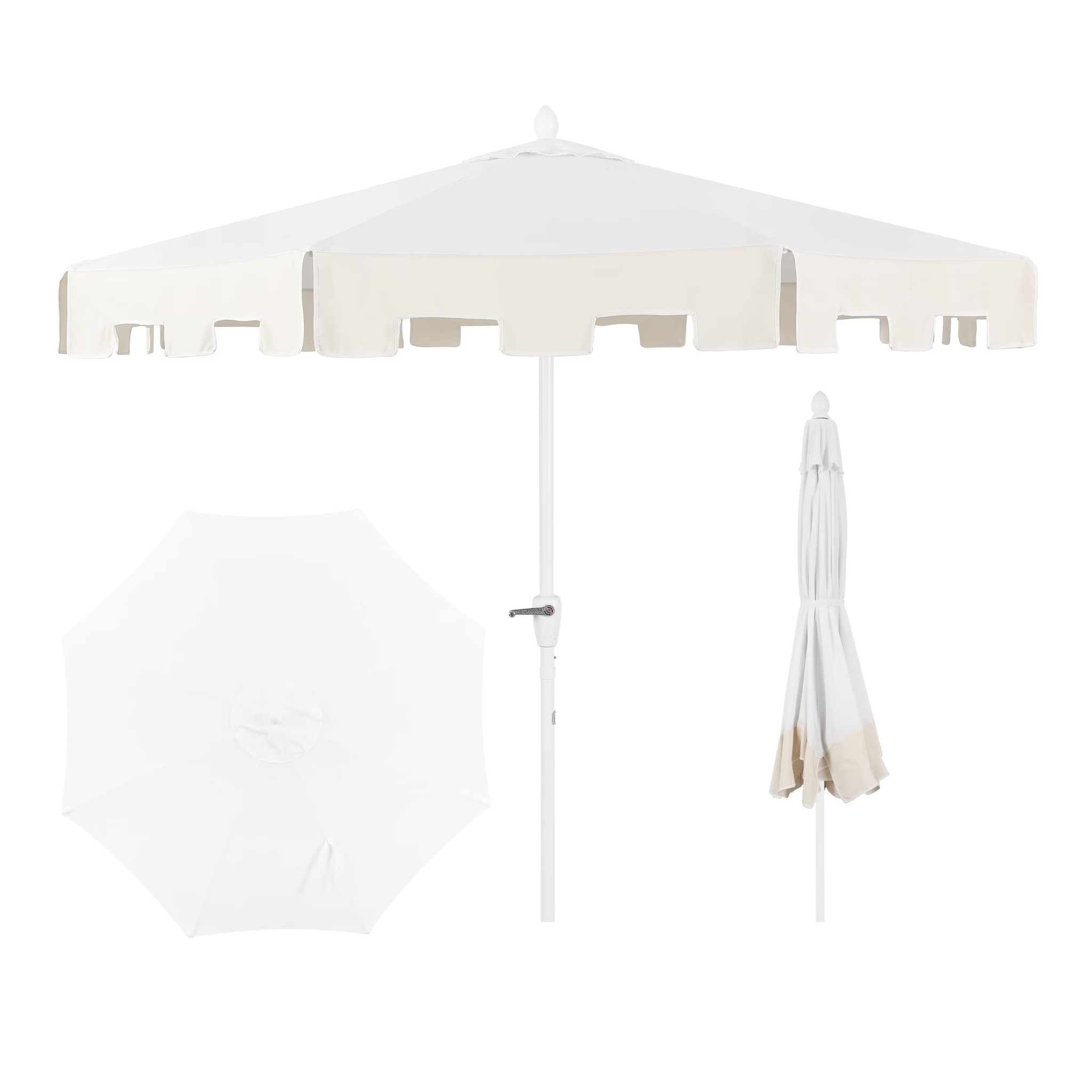 JONATHAN Y Baiona 9 ft. Market Patio Umbrella, Classic Mid-Century with UV Protection, Auto-Tilt, Crank and Wind Vent, White/Coral Pink - Image 5