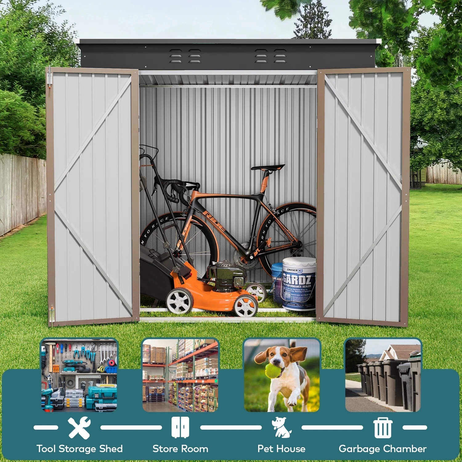 Lofka 6x4 FT Outdoor Storage Shed , Metal Garden Sheds & Outdoor Storage with Lockable Door for Backyard, Patio, Lawn, Brown - Image 3