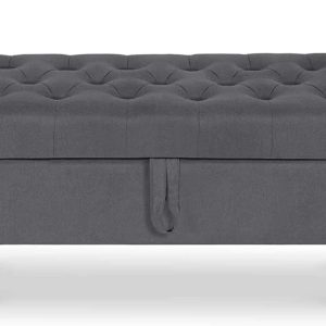 Storage Bench with Upholstered Rolled Arm Ottoman Bench Couch w/ Solid Wood Legs for Bedroom End of Bed,and Living room,Gray