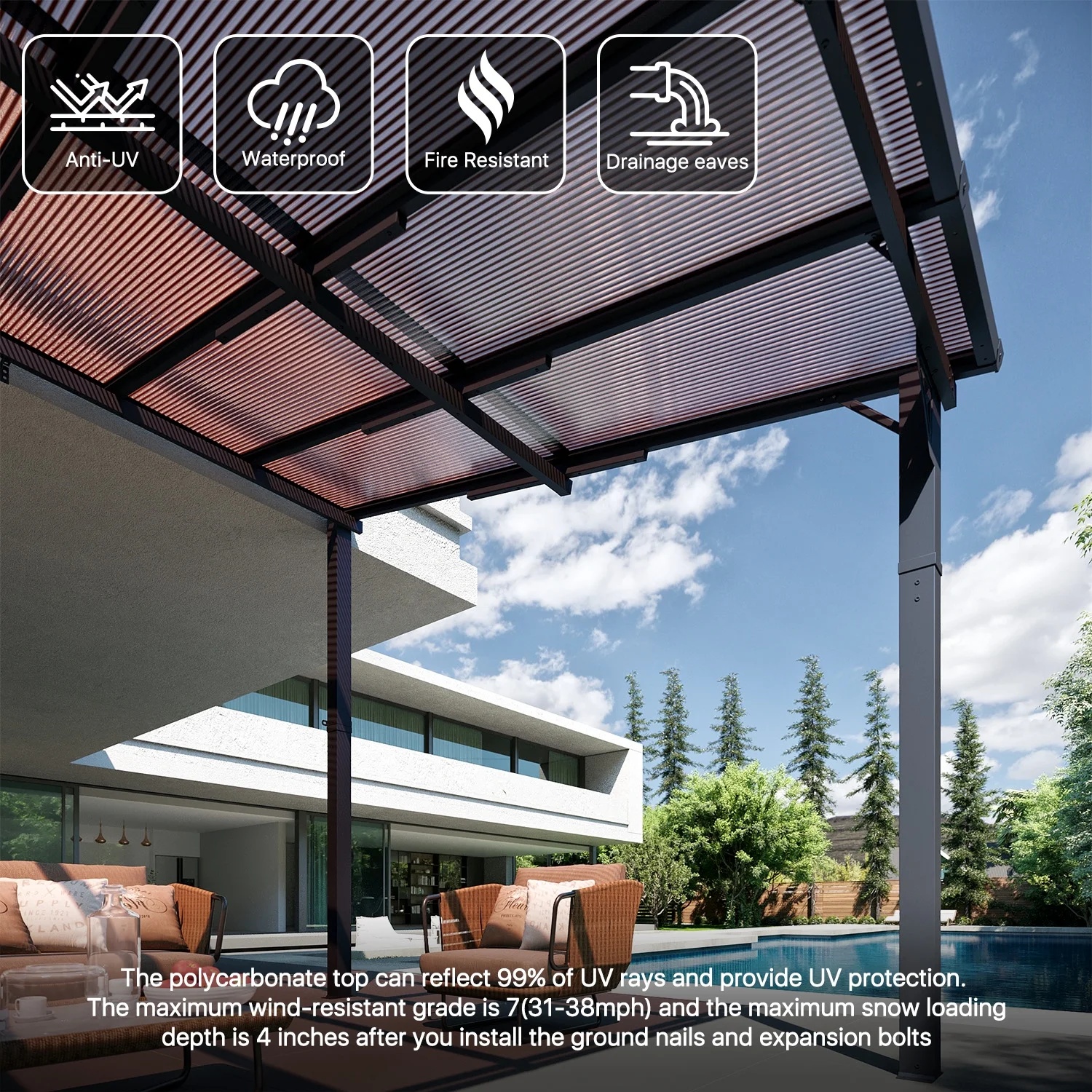 Sumnthink 10'x12' Gazebo for Patio, Gazebo Pergola with Sloped Roof, Large Wall-Mounted Heavy Duty Awnings, for Patio, Deck and Backyard - Image 29