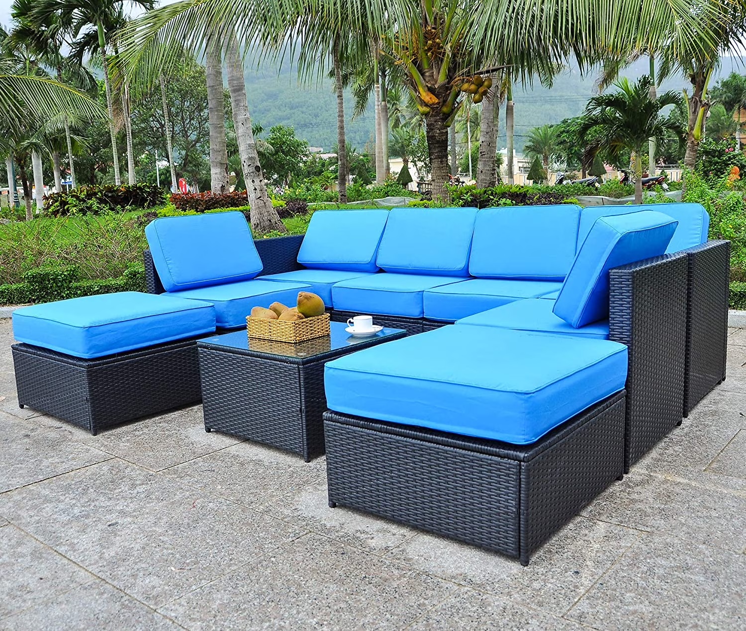 Mcombo Aluminum Outdoor Patio Furniture Sectional Set Black Wicker Sofa All-weather Resin Rattan Conversation Chair with Cushions 6080-1007 Cw - Image 5