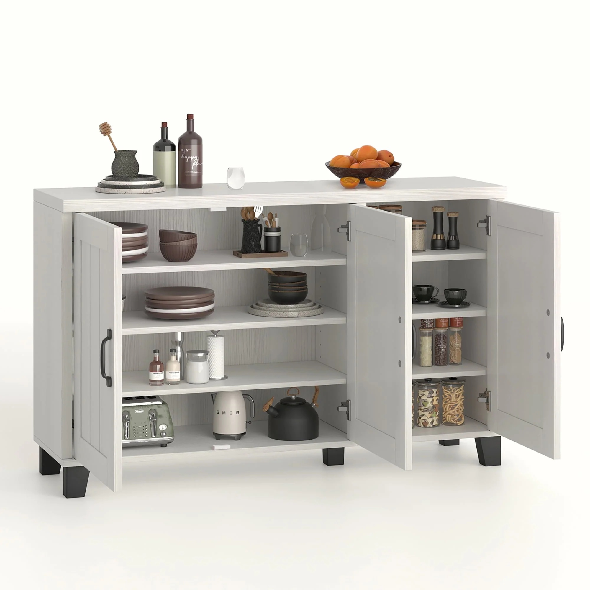 Costway 3-Door Buffet Sideboard Storage Credenza Cabinet Console Adjustable Shelf White Wash - Image 12