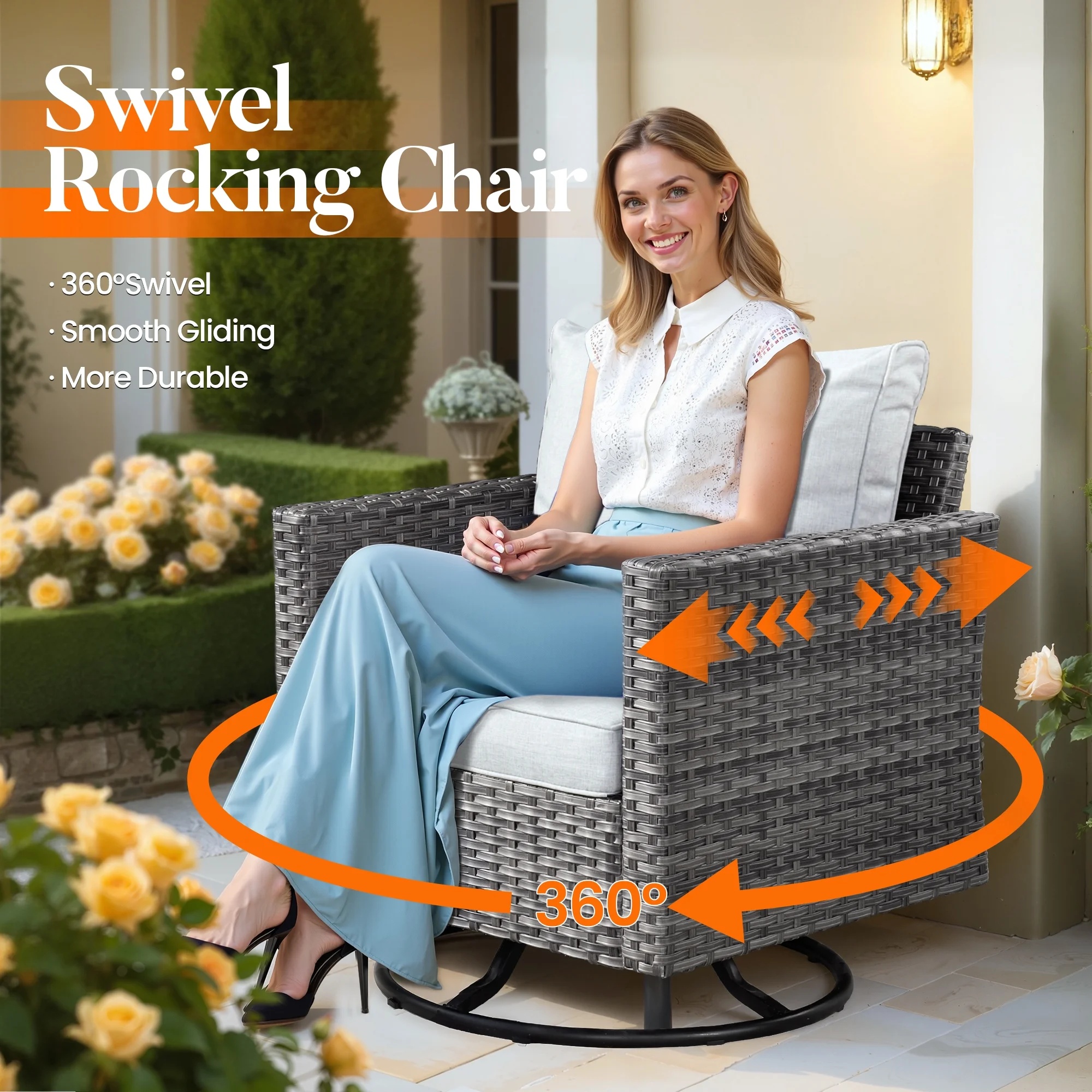 Vcatnet 11 Pieces Outdoor Patio Furniture Sets with Fire Pit Sectional Sofa All Weather Wicker Conversation Set with Swivel Glider Chairs, Black - Image 23