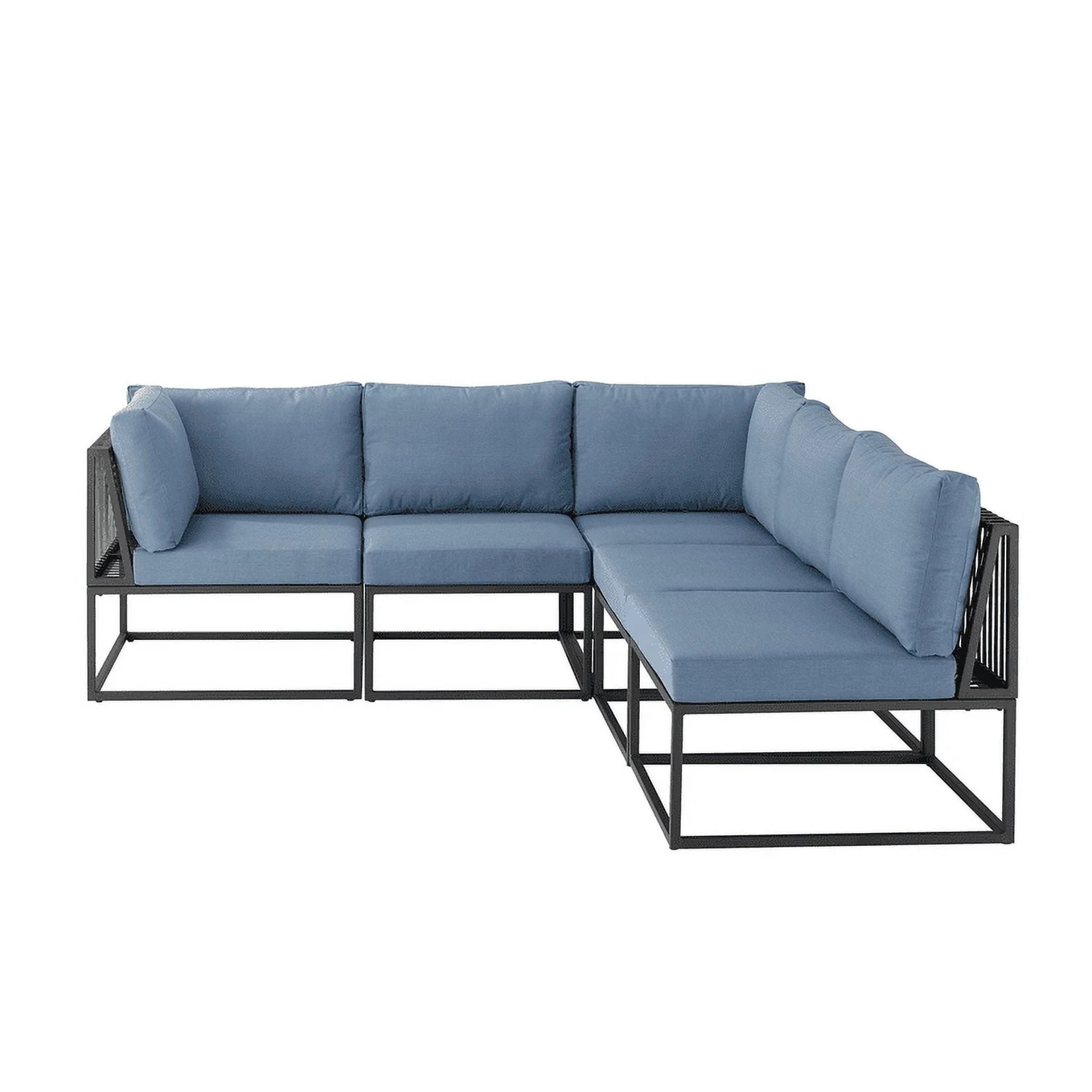 Manor Park 5 Pc Outdoor Patio Sectional Set, Blue/Black Metal Cushion - Image 5