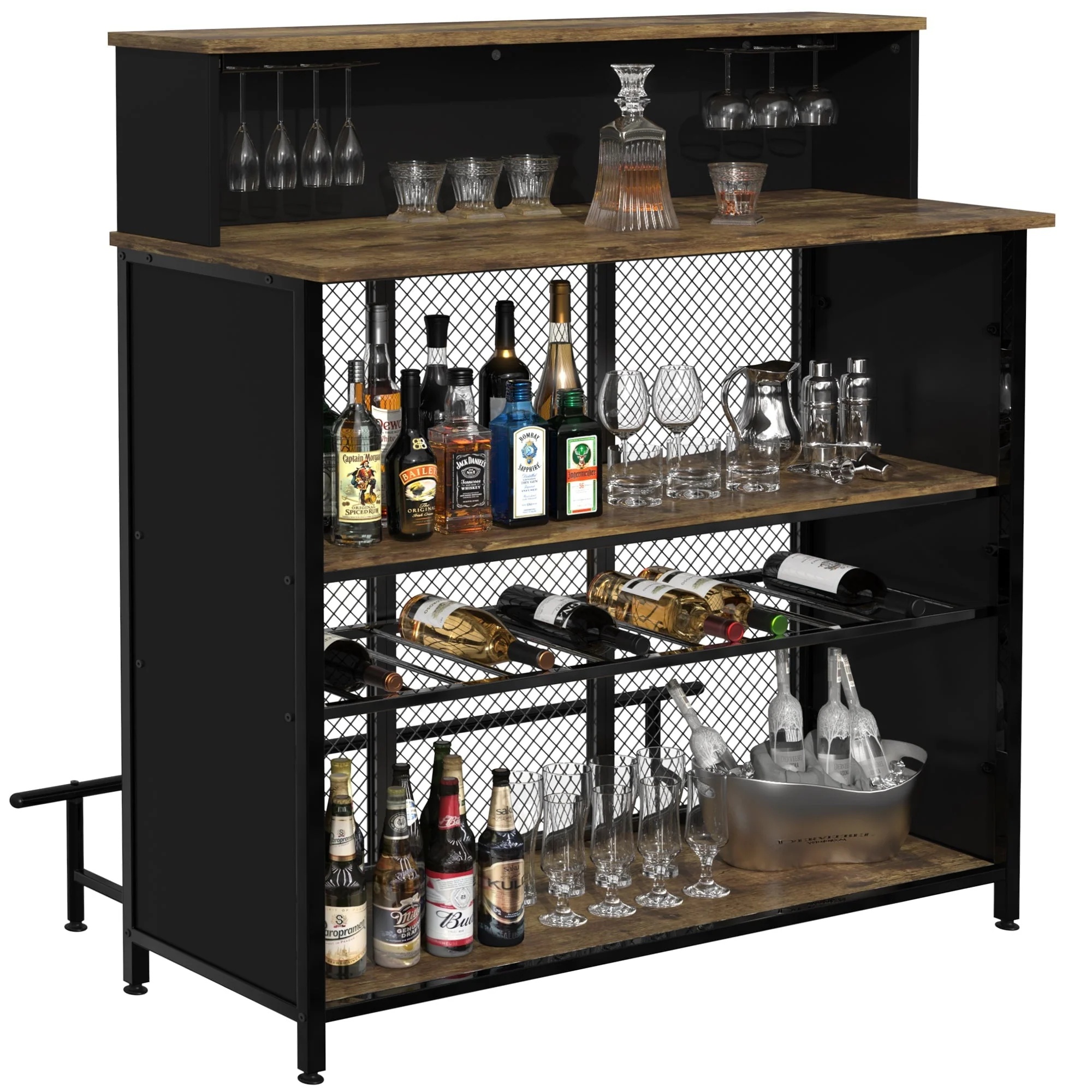 GDLF Home Bar Unit Mini Bar Liquor Bar Table with Storage and Footrest - Image 11