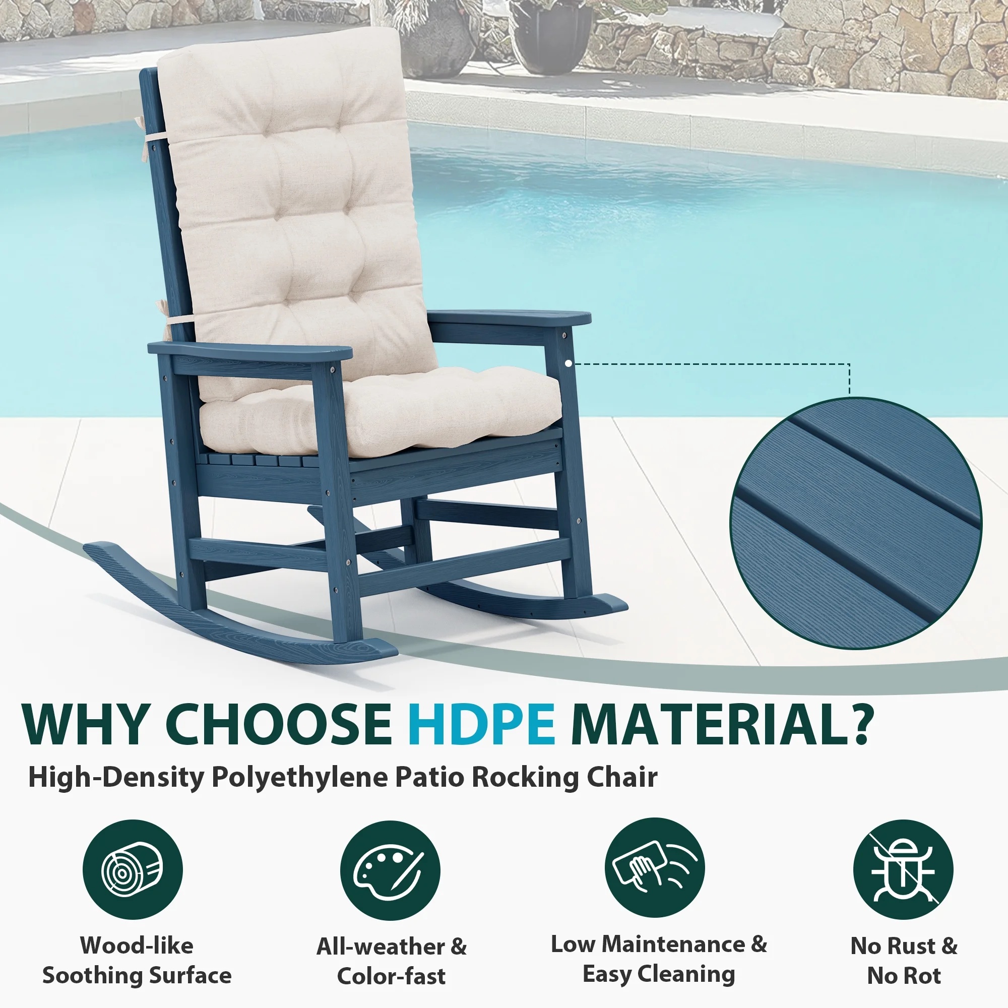 KINGYES HDPE Outdoor Rocking Chairs Set of 2,HDPE Patio Rocker for Porch,Black - Image 30