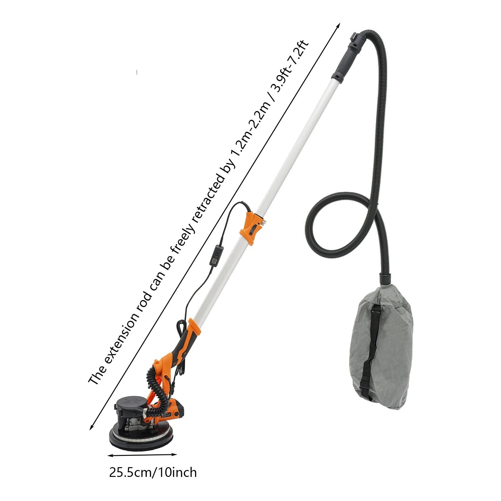 6 Gear Speed Orange Aluminum Alloy Electric Drywall Sander Vacuum with Dust Collection for Electric Ceiling and Wall - Image 2
