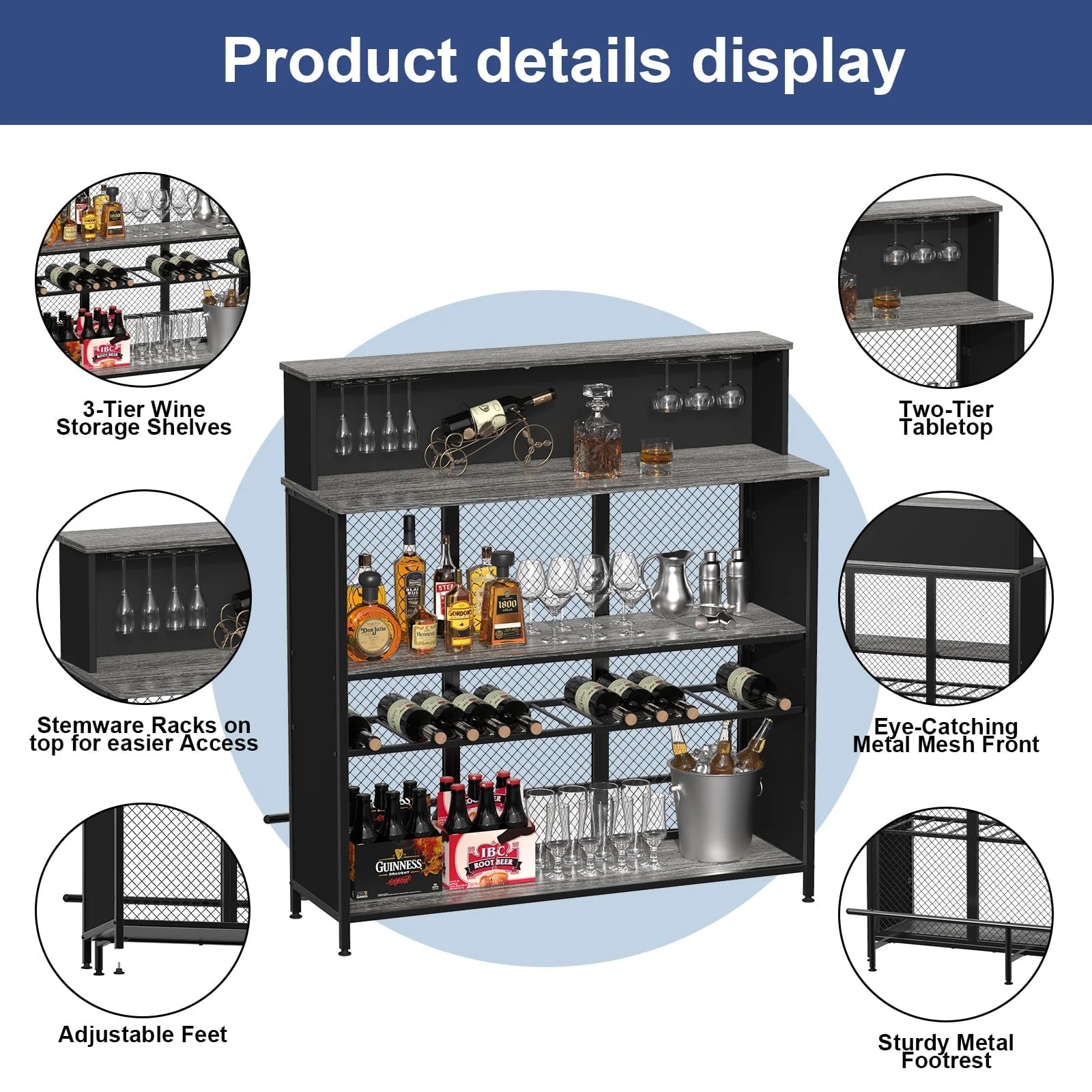 GDLF Home Bar Unit Mini Bar Liquor Bar Table with Storage and Footrest - Image 4