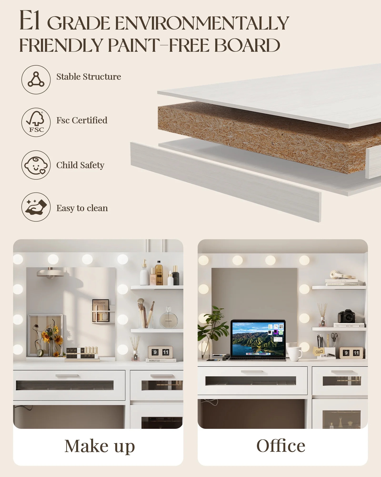 LIVELYGLOW Vanity Desk with Mirror and Lights, Makeup Vanity with Drawer & Storage Shelves, Cabinet, 3 Lighting Modes Adjustable Brightness,White - Image 55