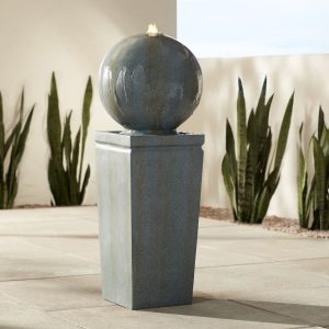Ball and Pillar 34 1/4" High Large Modern Indoor Outdoor Decor Faux Stone Floor Fountain with Light LED Bubbler