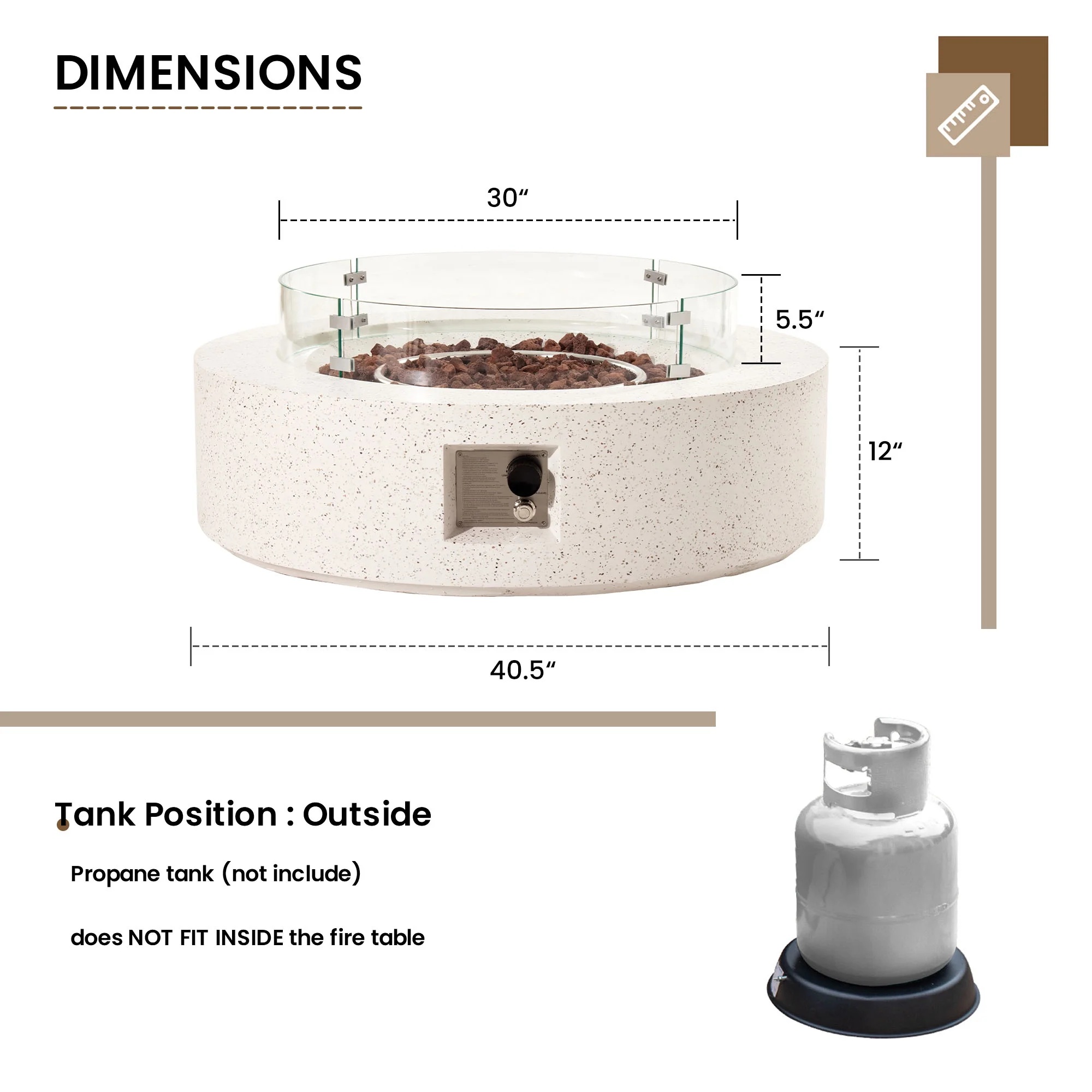VENTOPYR 40.5-inch Outdoor Propane Fire Pit Coffee Table w Concrete Round Base Patio Heater, 50,000 BTU Stainless Steel Burner, Free Lava Rocks, Wind Guard, Rain Cover - Image 13