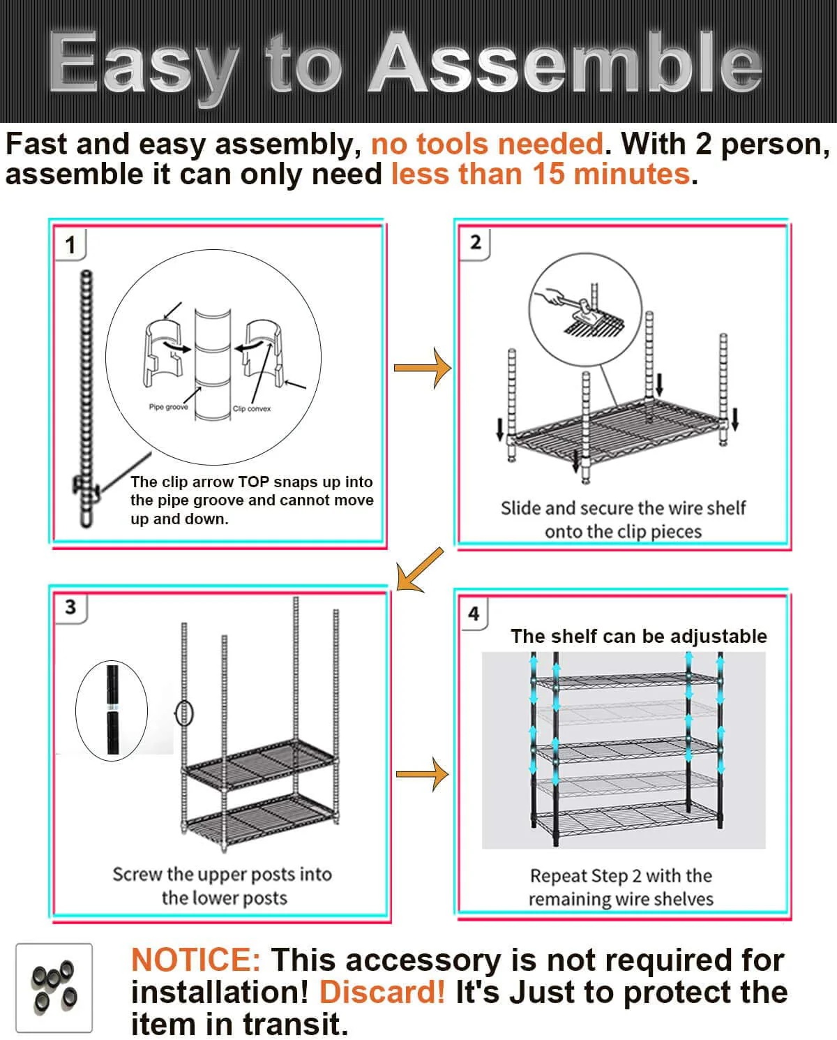 6 Tier Wire Shelving Unit with Wheels Adjustable Storage Shelves Heavy Duty Shelving Easy to Assemble Metal Wire Shelf Standing Garage Shelves for Multifunctional Home Storage,2100 Lbs Weight Capacity - Image 5
