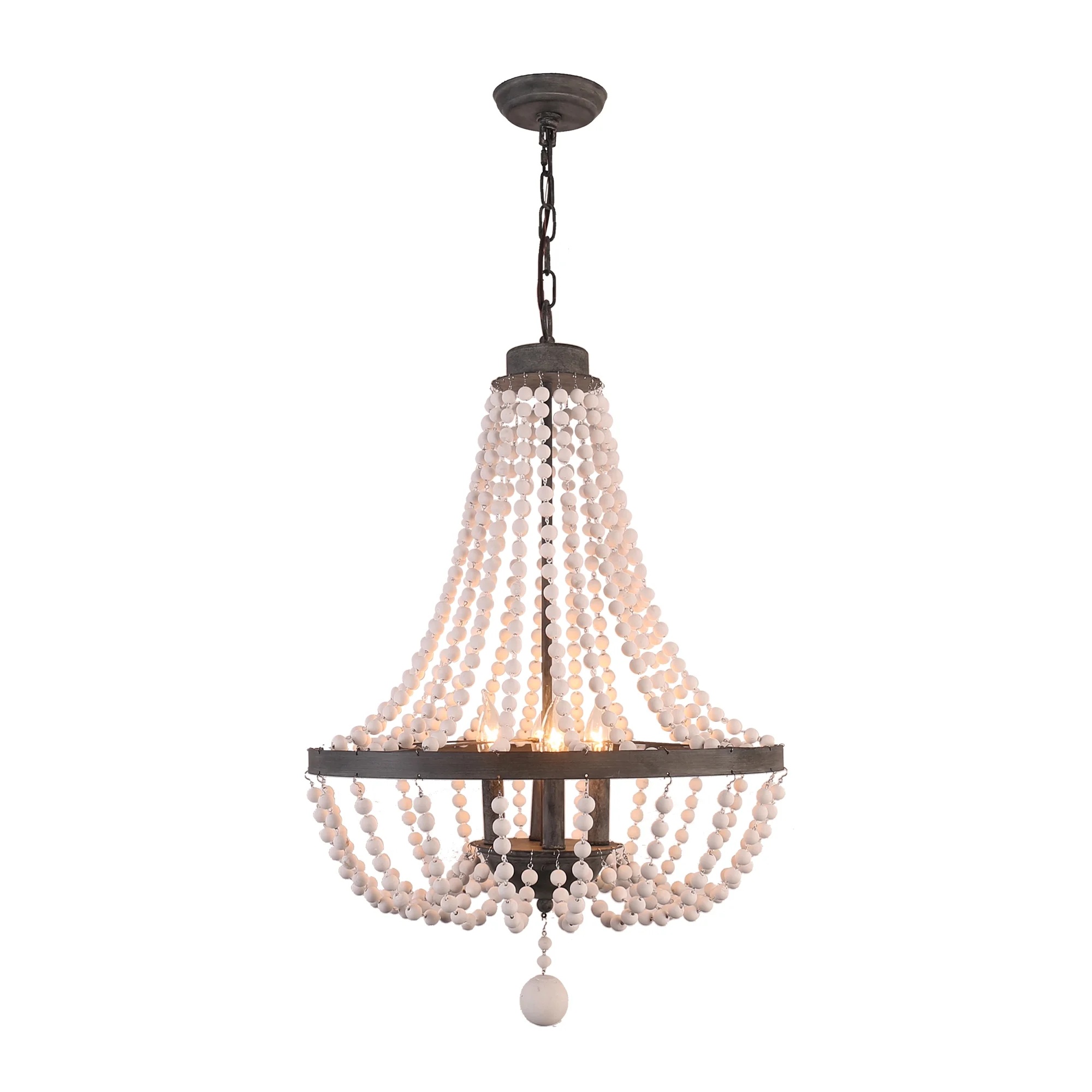 Oaks Aura 4-Light Farmhouse Wood Beaded Chandelier Adjustable Height Black Finish Boho Pendant Lighting - Image 6
