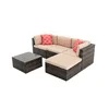 5 Piece Patio Furniture Sets, Outdoor Conversation Sets with Glass Coffee Table, Wicker Rattan Sectional Sofa Couch with Storage Bench, Ottomans & Cushions for Garden, Pool, Backyard, Gray - Image 10