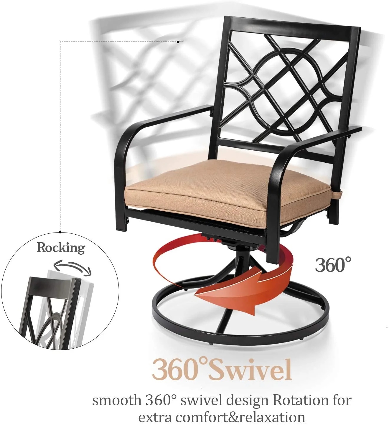 SUNCROWN 7-Piece Outdoor Wrought Iron Chairs and Table Patio Dining Furniture Set - 6 Stackable Metal Chairs, 1 Steel Slat Bistro Table and 1 Brown 9Ft Patio Umbrella for Garden Backyard Deck - Image 47