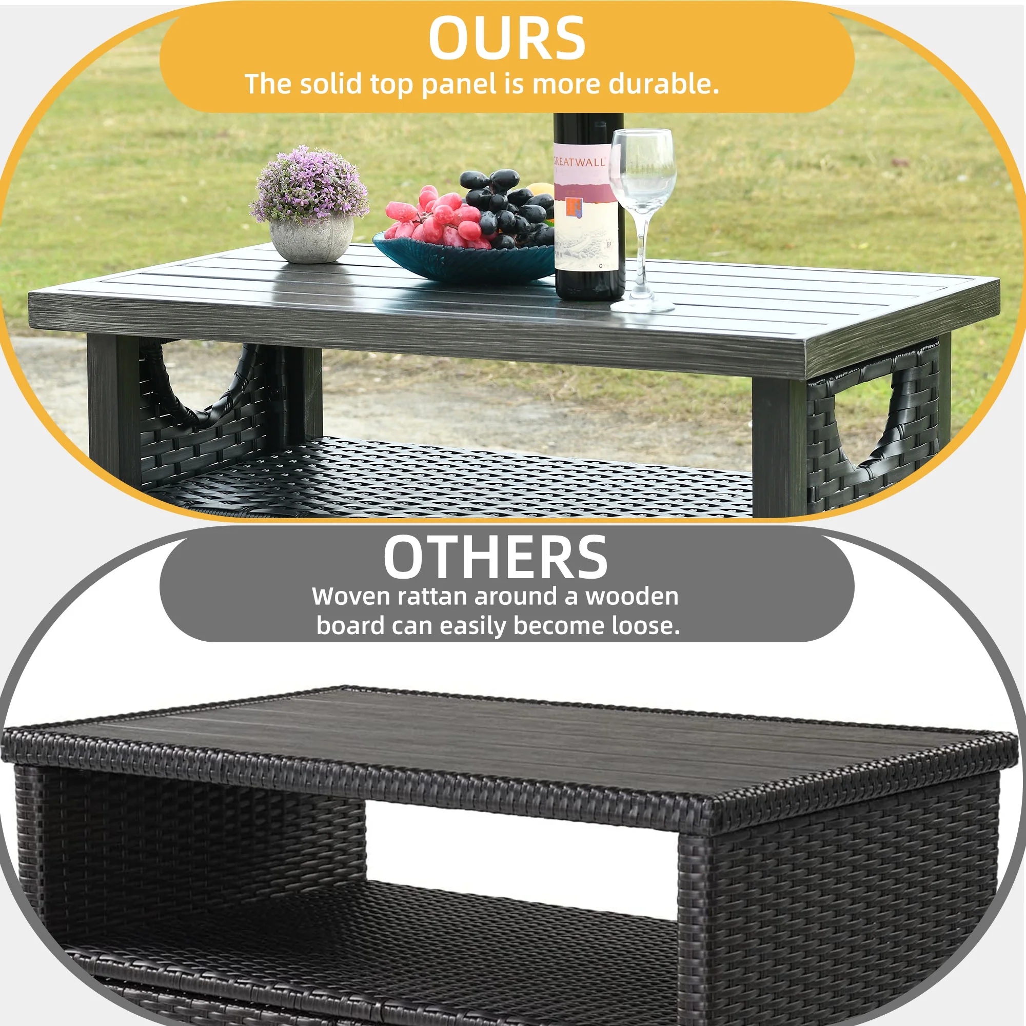 DWVO Outdoor Garden Patio Wicker Storage Cabinet with with 2 Doors and Shelves, Wicker Bar Table, Rattan Counter Table,Deck Box - Brown - Image 15