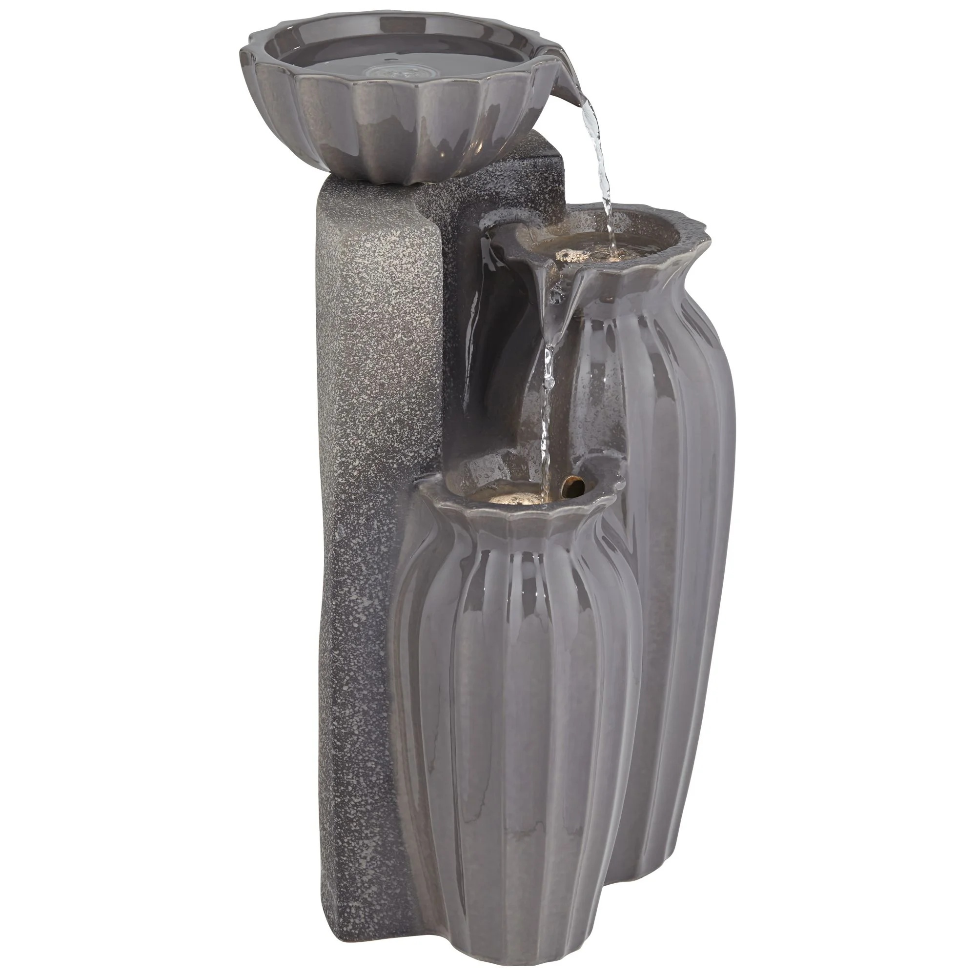 Three Bowls 26 1/2" High Large Modern Outdoor Decor Dark Gray Ceramic Floor Fountain with Light LED 3-Tier - Image 7