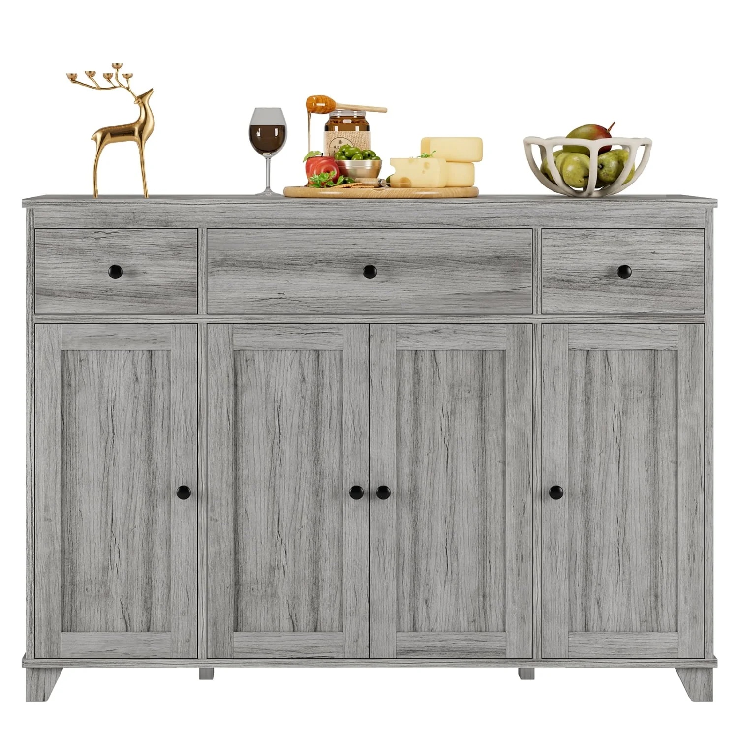 Homfa Buffet Sideboard, Wooden Storage Cabinet with Drawers & Doors, Wide Buffet Cabinet for Dining Room, Gray - Image 6