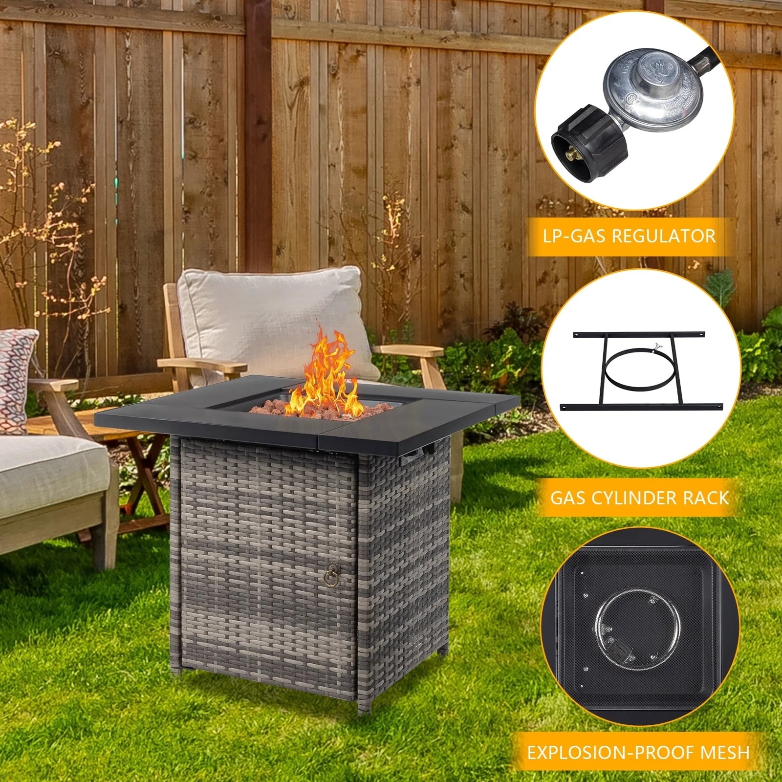SEGMART Square Propane Fire Pit Table, Outdoor Gas Fire Pit Table with Lava Rocks and Lid, Gas Heater for Bonfire Patio Garden Backyard, 28-Inch 50,000 BTU Auto-Ignition Fire Table, CSA Certification - Image 11