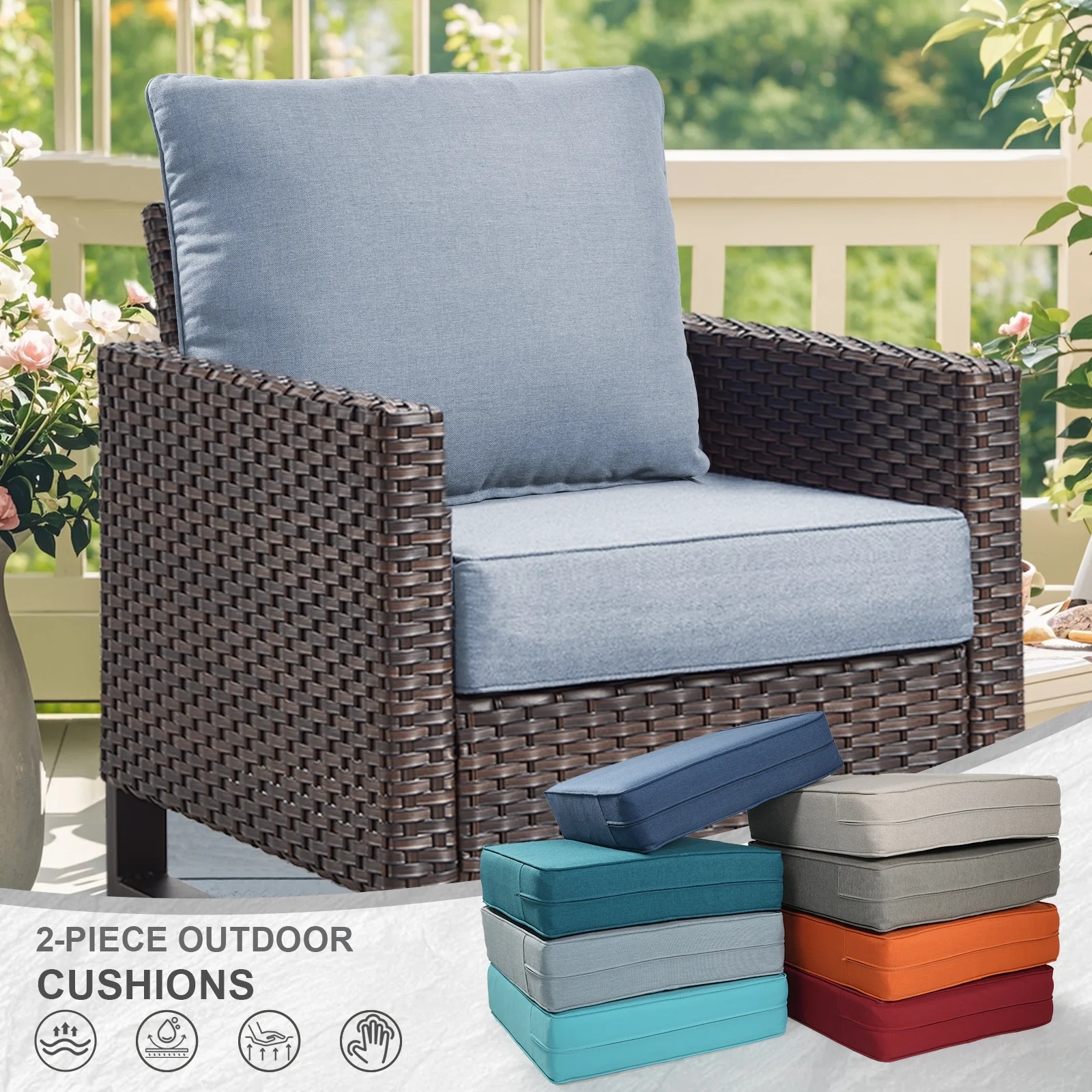 Terraloom 6 Inch Outdoor Cushions 24x24" - Water Resistant 2 Set Deep Seating Patio Chair Back&Seat Cushion for Wicker Rocking Swivel Chairs Loveseat Couch Sectional Sofa in Beige - Image 54