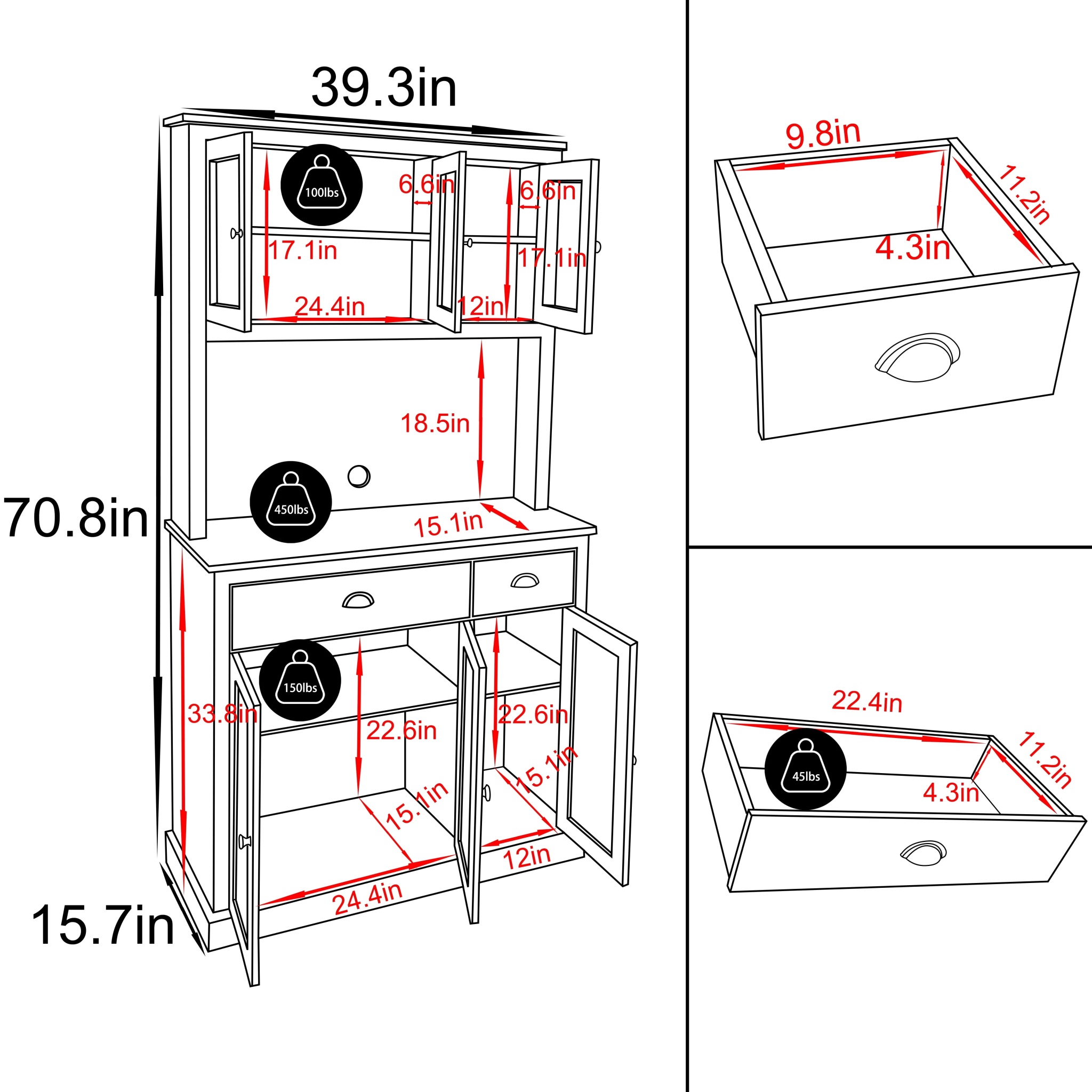 VEIKOUS 71''H Pantry Cabinet Kitchen Hutch Pantry Storage Buffet Cabinet w/ Microwave Stand, 6 Cupboard and 2 Drawer, Blue - Image 4