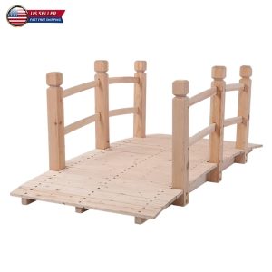 IVV Small Outdoor Arch Bridge, 4.92ft Natural Fir Wood Landscape Bridge for Garden & Courtyard Decor, Burlywood Color