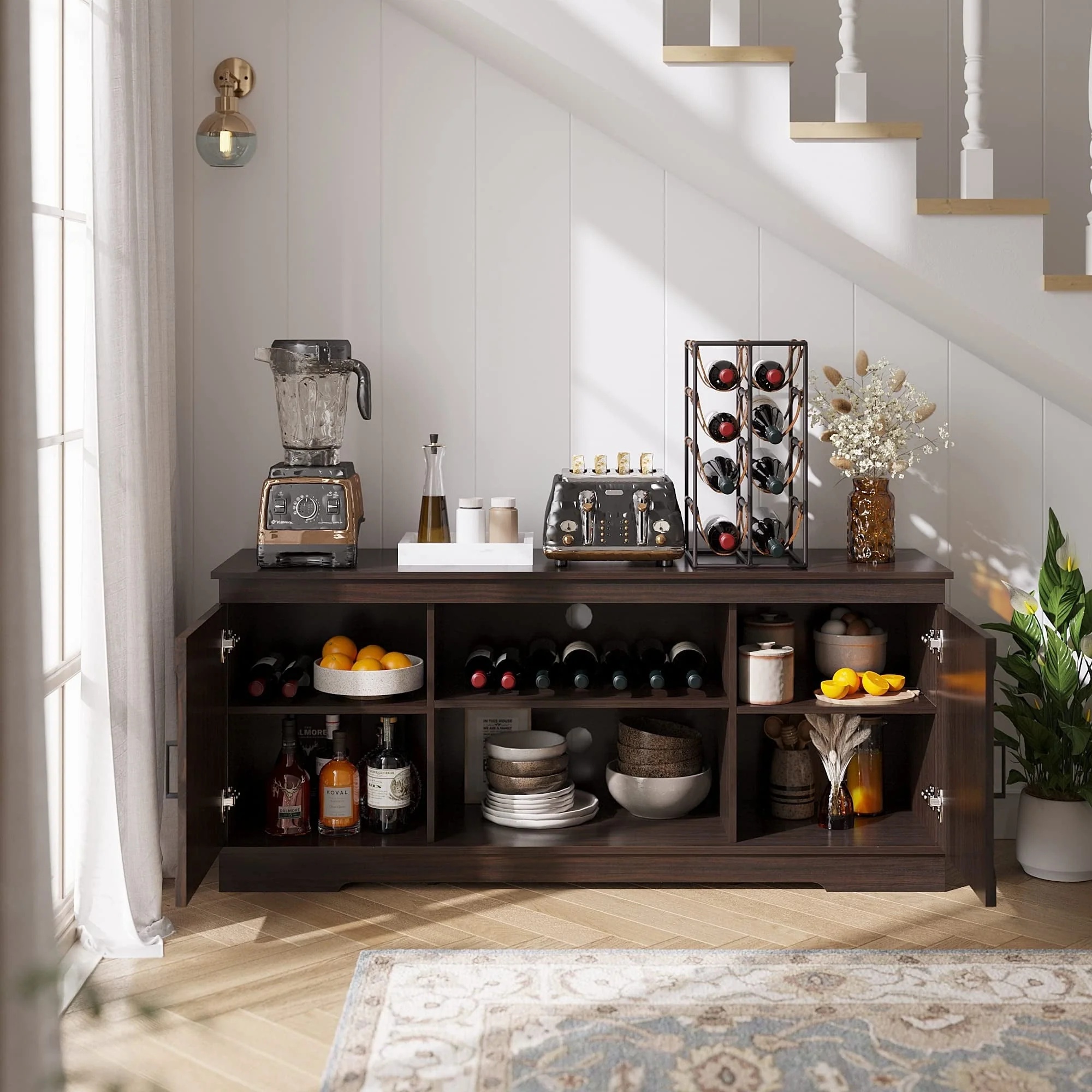 DEXTRUS Farmhouse Storage Cabinet, Buffet Sideboard with Barn Door for Dinning Living Room, Espresso - Image 4