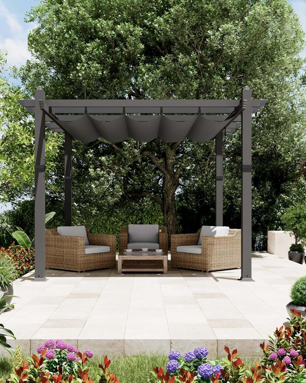 Outdoor Pergola with Adjustable Roof,Modern Metal Patio Aluminum Pergola,Reinforced Frame Outdoor Shelter with Sun Shade Canopy,Shade Cover for Garden,Backyard and Deck - Image 23