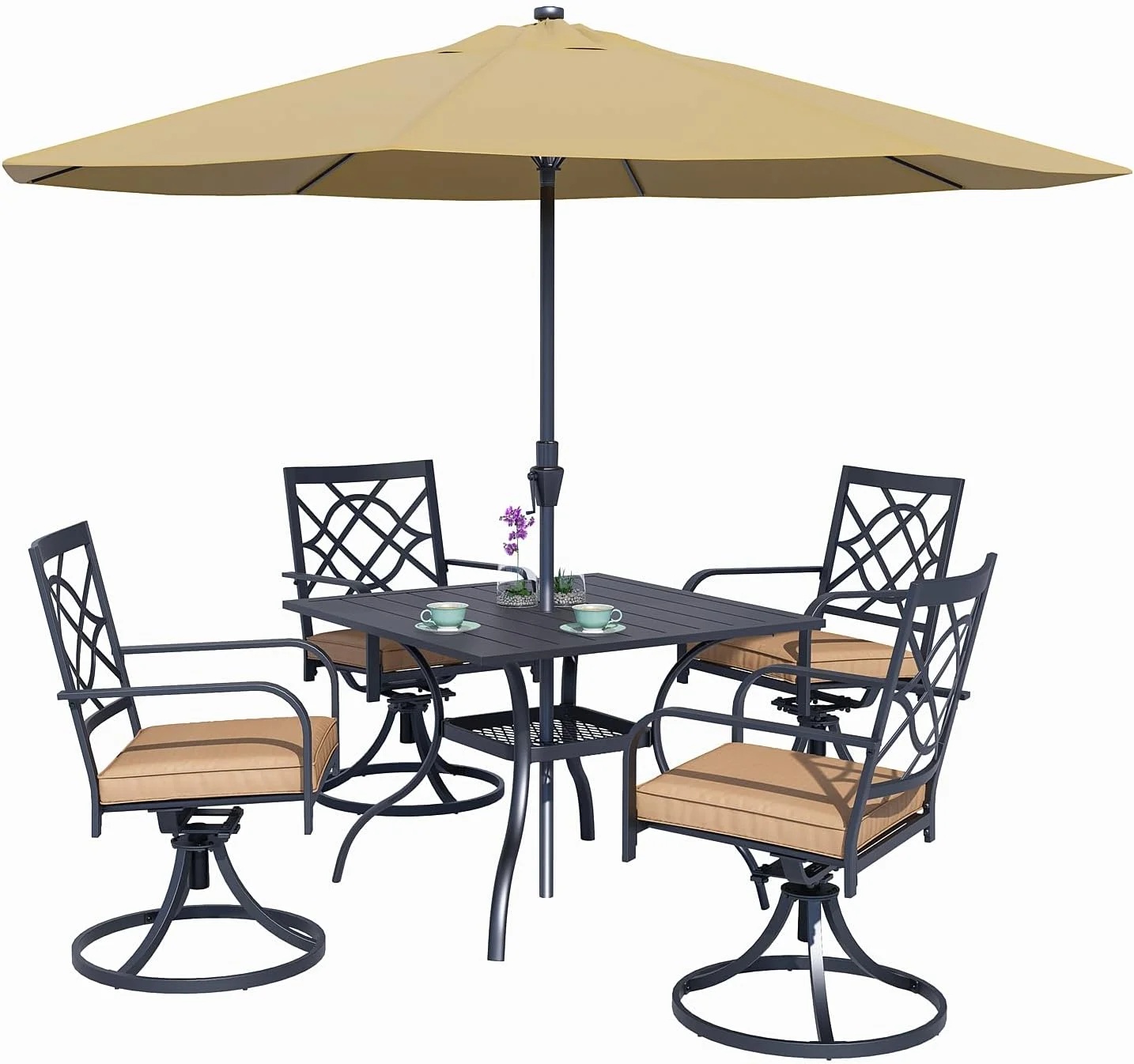 SUNCROWN 7-Piece Outdoor Wrought Iron Chairs and Table Patio Dining Furniture Set - 6 Stackable Metal Chairs, 1 Steel Slat Bistro Table and 1 Brown 9Ft Patio Umbrella for Garden Backyard Deck - Image 31