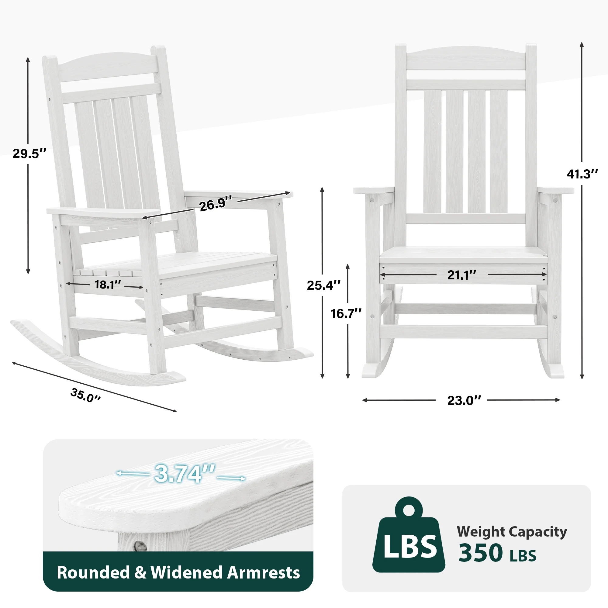 KINGYES HDPE Outdoor Rocking Chairs Set of 2,HDPE Patio Rocker for Porch,Black - Image 18