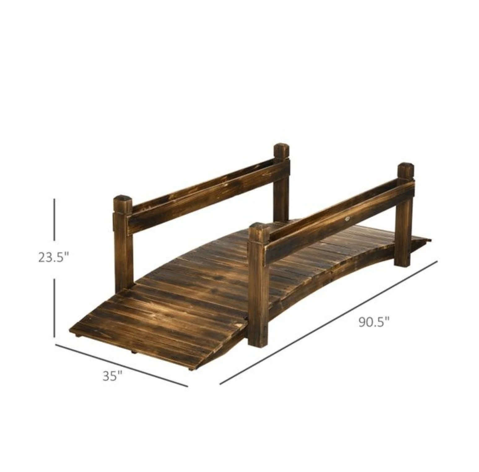 Wooden Garden Bridge Arc Footbridge 90.5" - Stained Fir Wood Outdoor Bridge with Planters - Zen Garden Decor, Walkways, Pond & Stream - Image 2